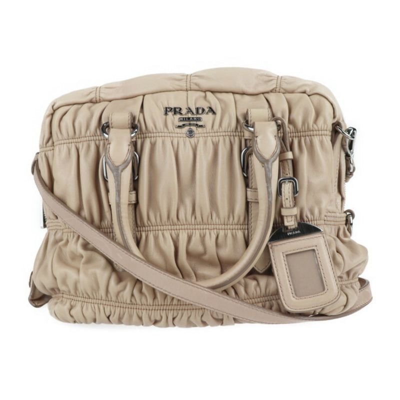 Prada Gaufre Beige Leather Handbag (Pre-Owned)