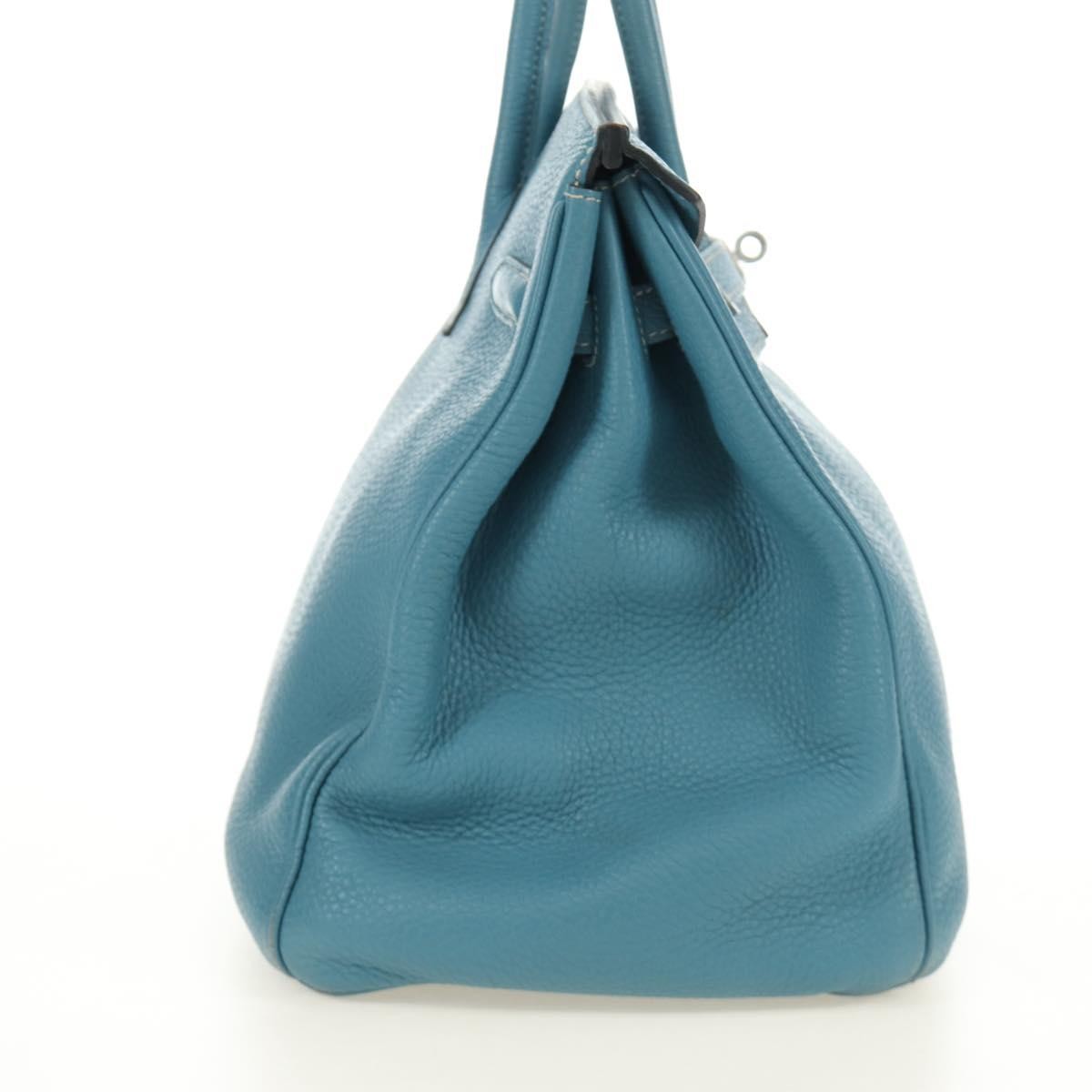 Hermes Birkin Blue Clemence With Palladium Hardware Blue Leather Handbag (Pre-Owned)