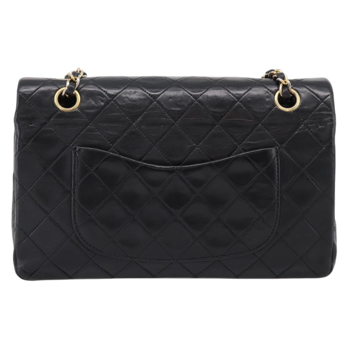 Chanel Timeless - Classic Double Flap Quilted Lambskin Black Leather Handbag (Pre-Owned)