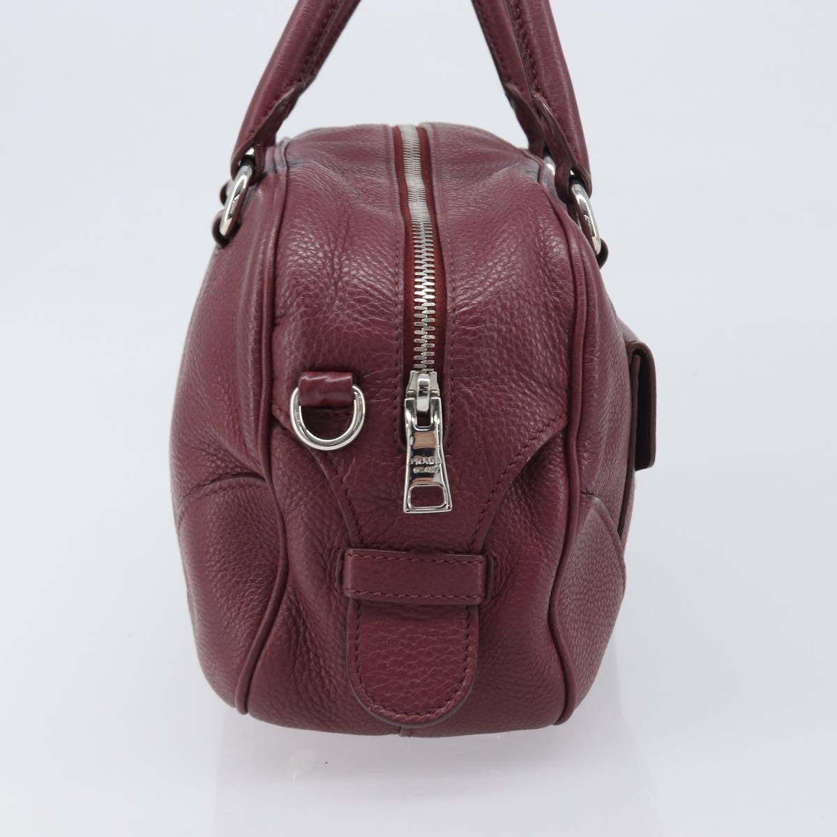 Prada Front Pocket Pushlock Convertible Boston Vitello Daino Burgundy Leather Handbag (Pre-Owned)