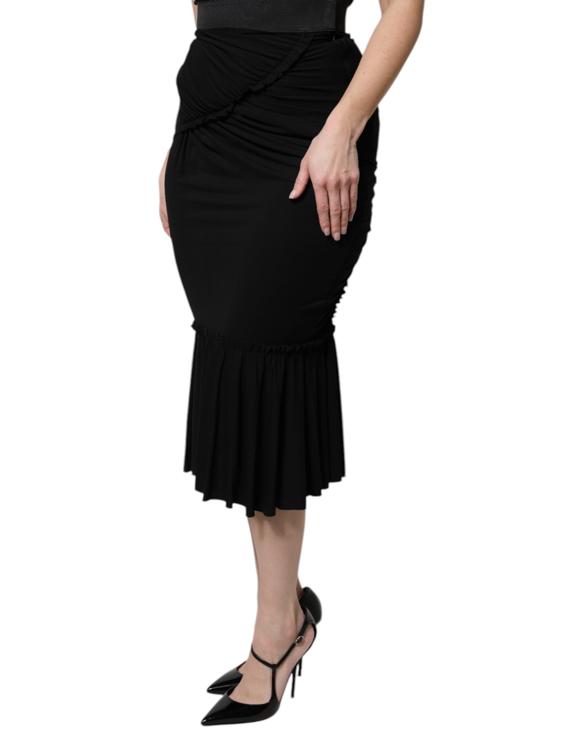 Dolce & Gabbana Black Mermaid Cut High Waist Midi Women's Skirt