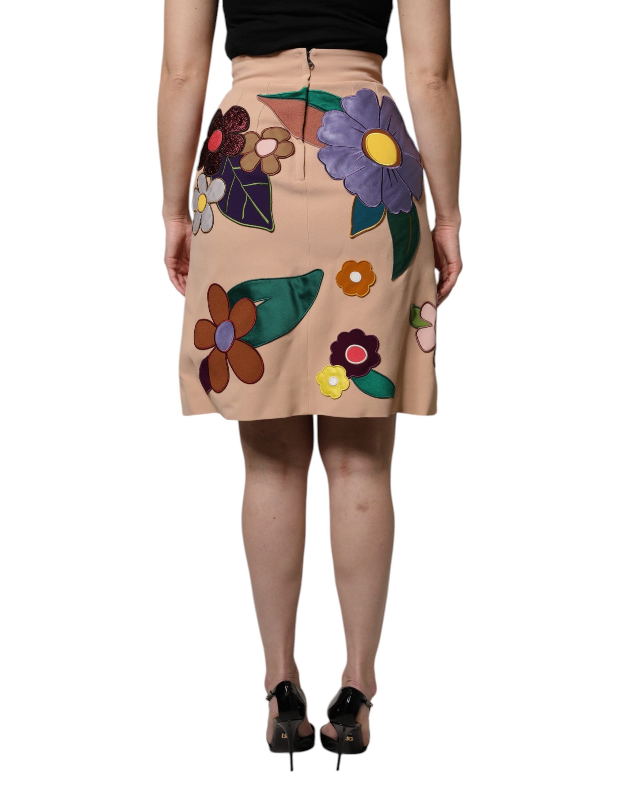 Dolce & Gabbana Beige Floral High Waist Pencil Cut Women's Skirt
