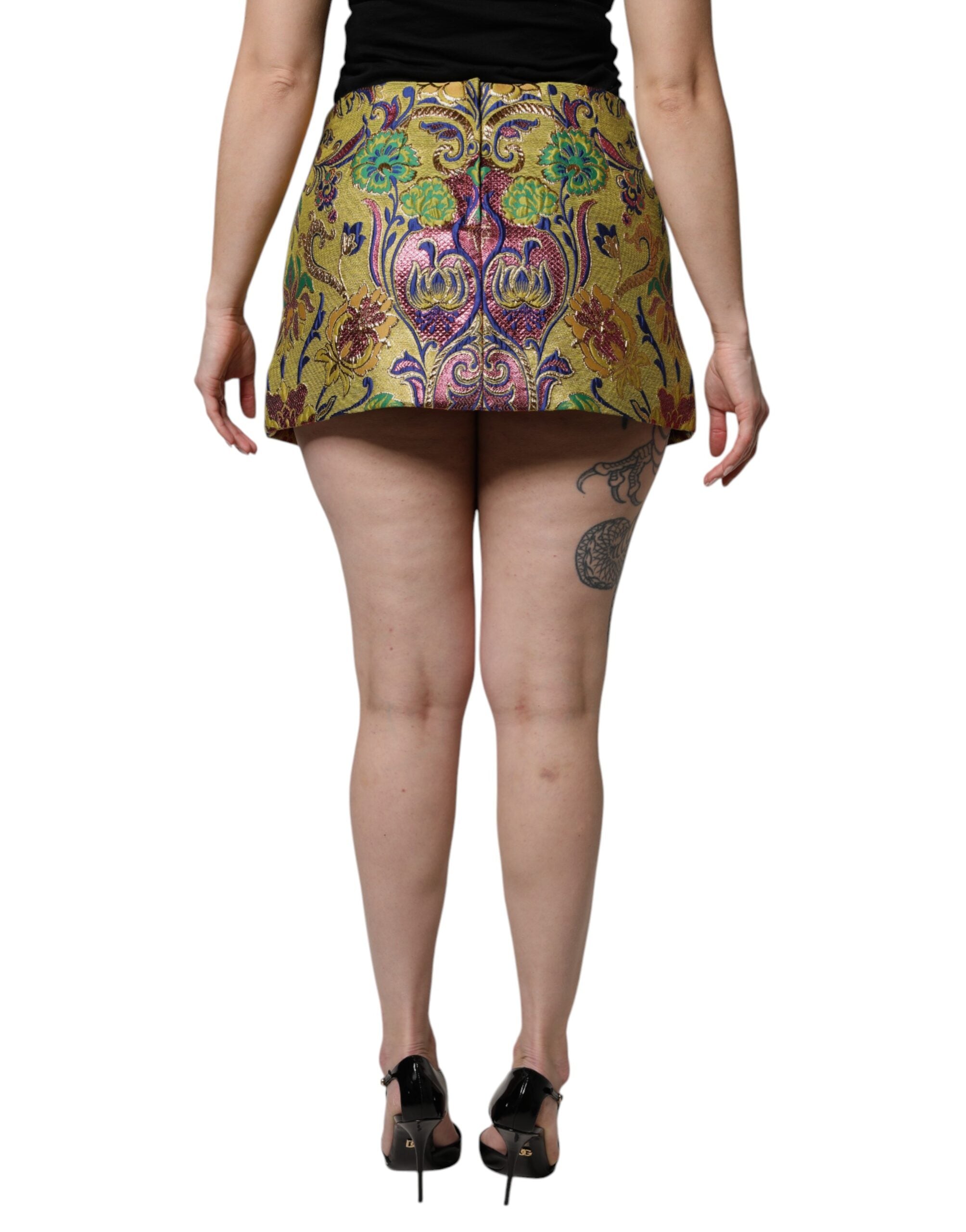 Dolce & Gabbana Multicolor Floral Jacquard Mid Waist Mini Women's Skirt