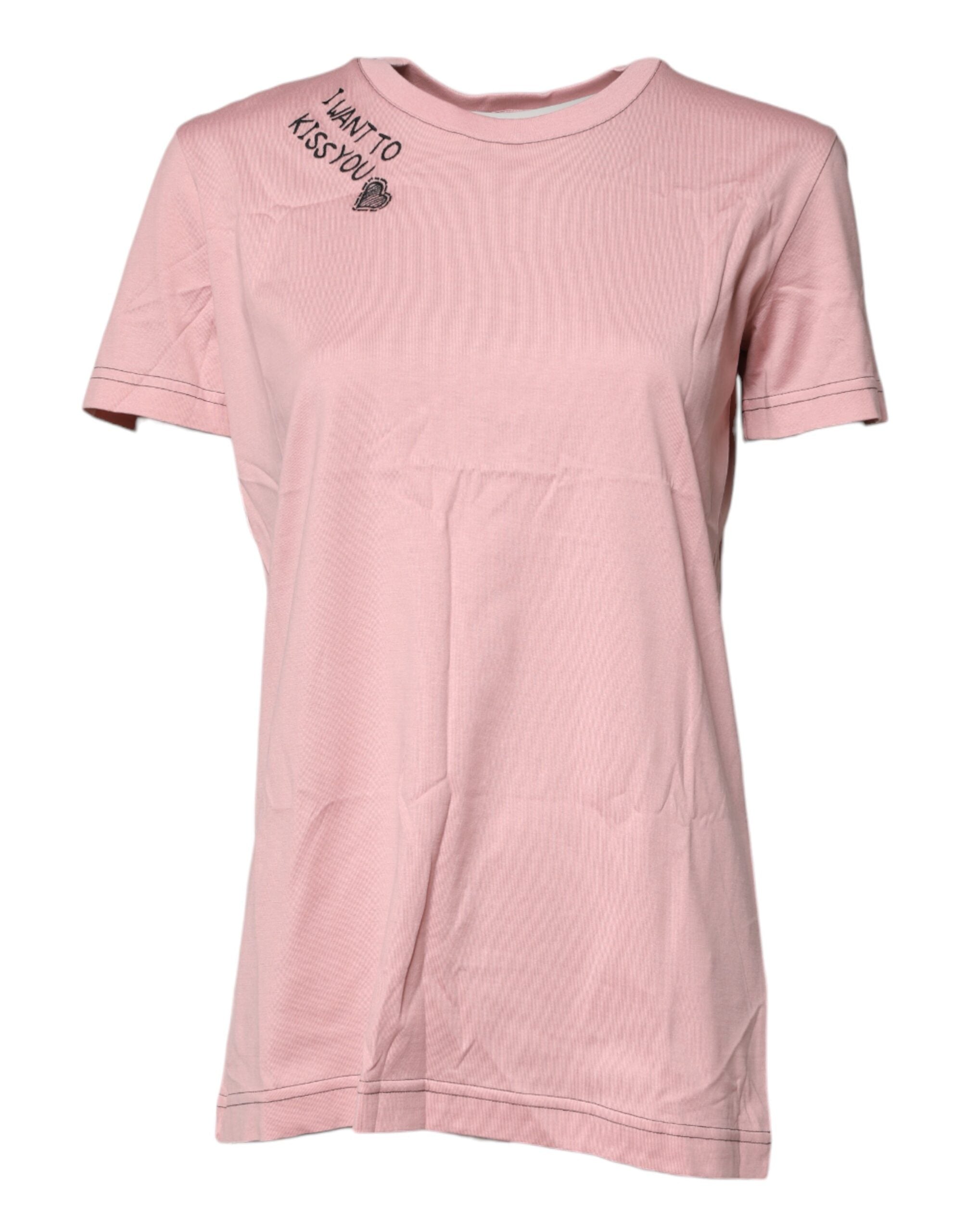 Dolce & Gabbana Pink Logo Print Cotton Crew Neck Women's T-shirt