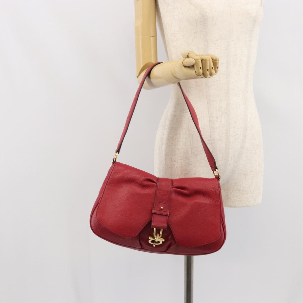 Salvatore Ferragamo Gancini Leather Red Leather Shoulder Bag Bag (Pre-Owned)