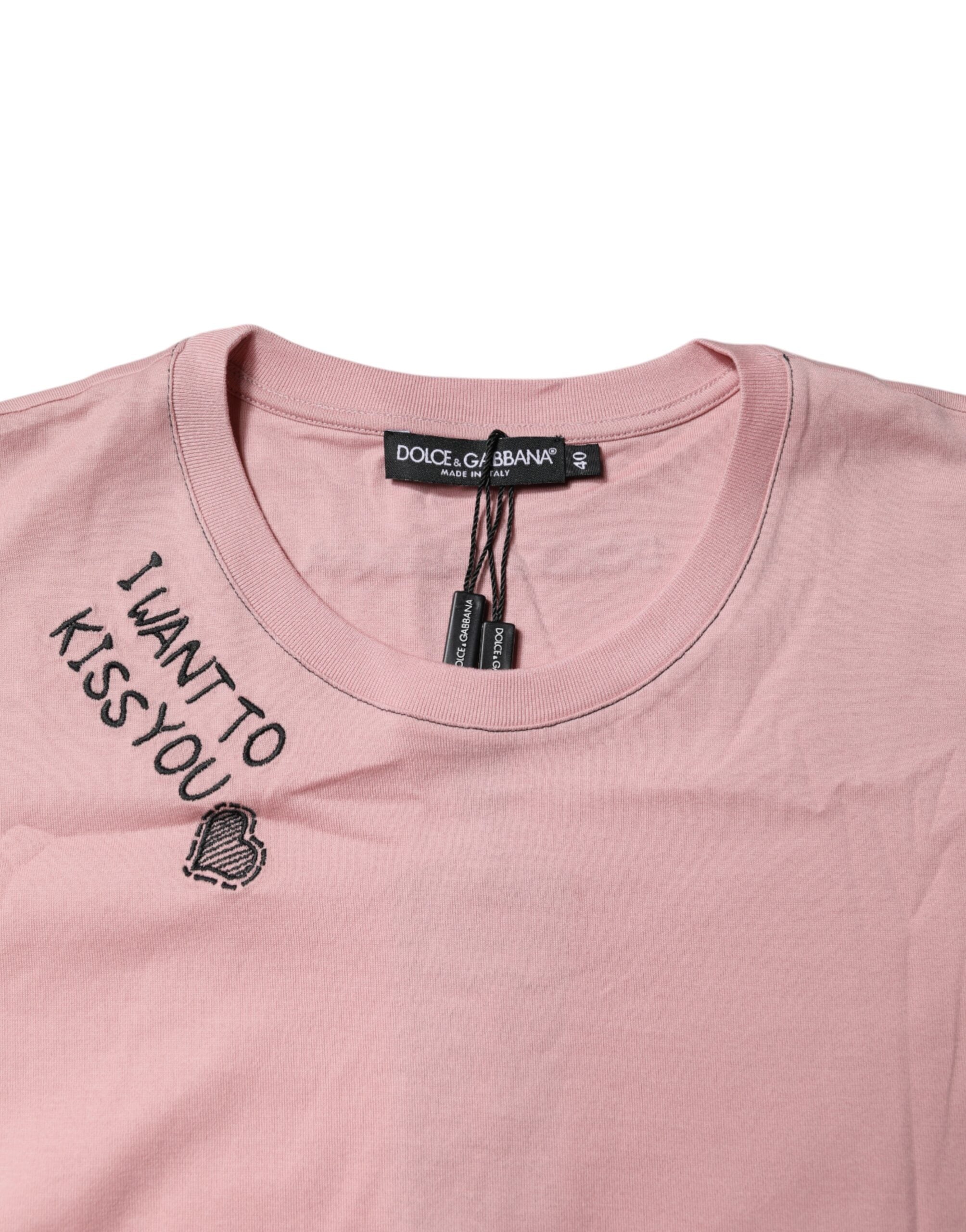 Dolce & Gabbana Pink Logo Print Cotton Crew Neck Women's T-shirt