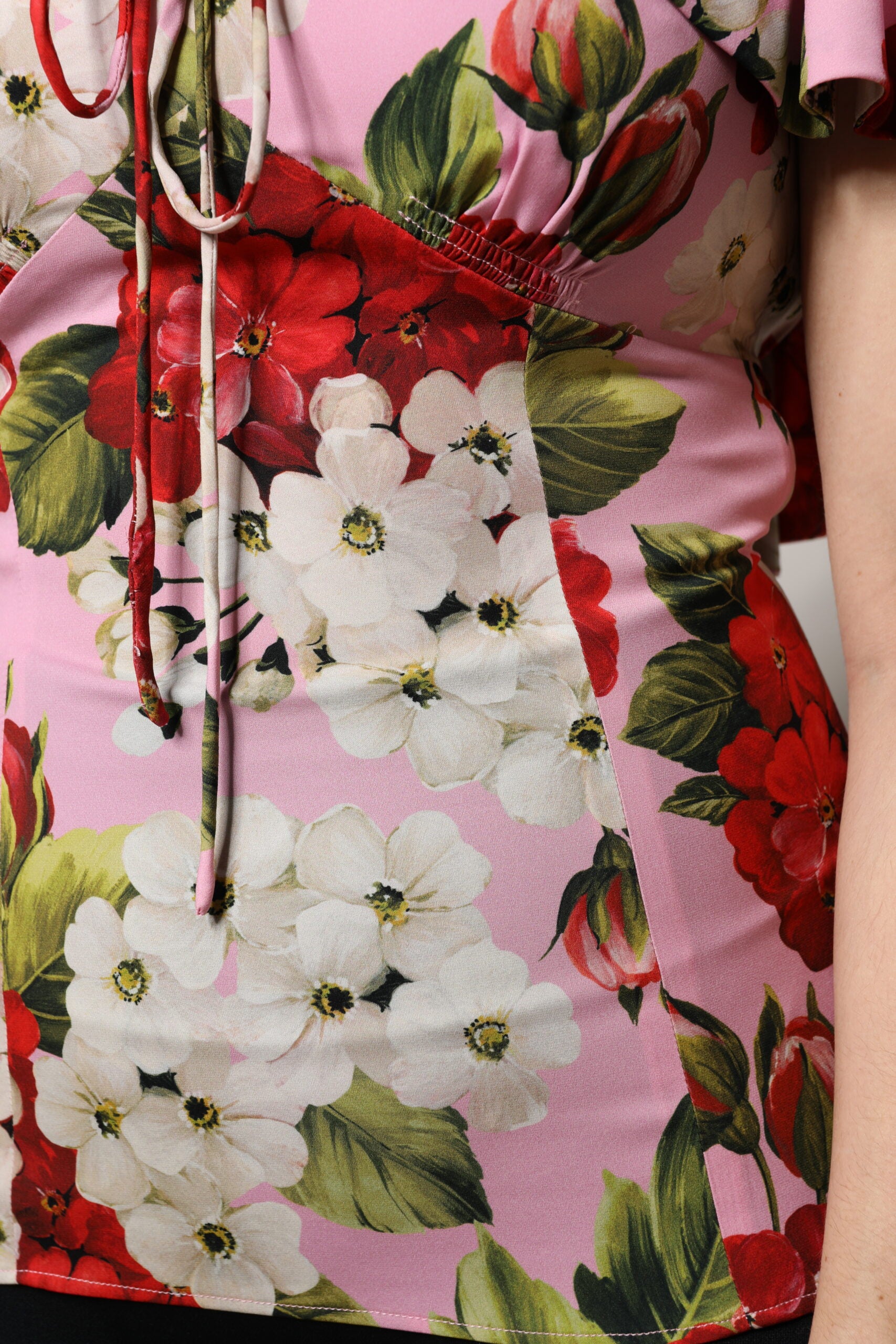 Dolce & Gabbana Pink Floral Silk Short Sleeves Blouse Women's Top