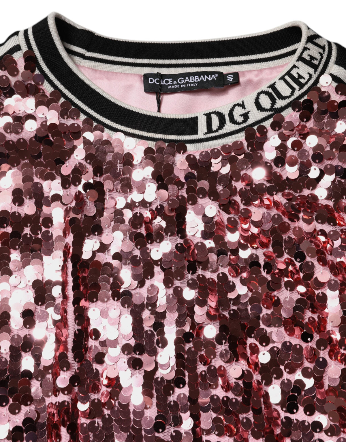 Dolce & Gabbana Pink DG Queen Sequin Pullover Women's Sweater
