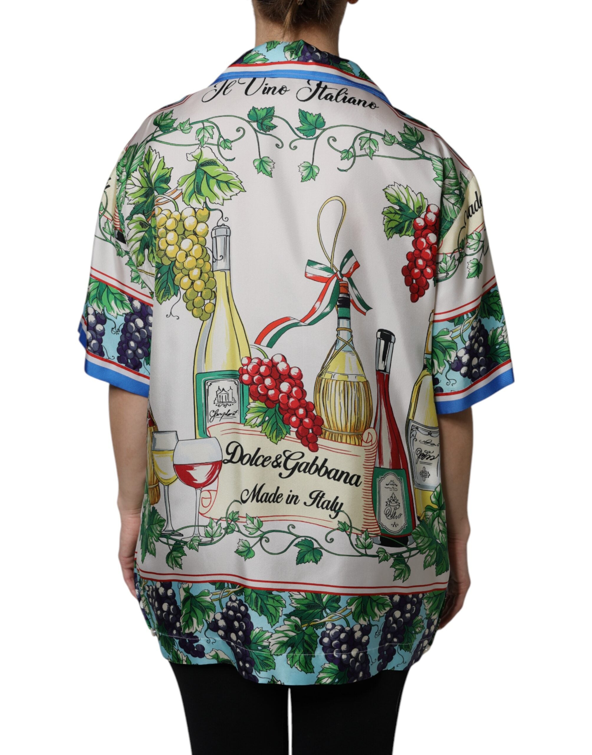 Dolce & Gabbana Multicolor Short Sleeve Silk Food Shirt Women's Top