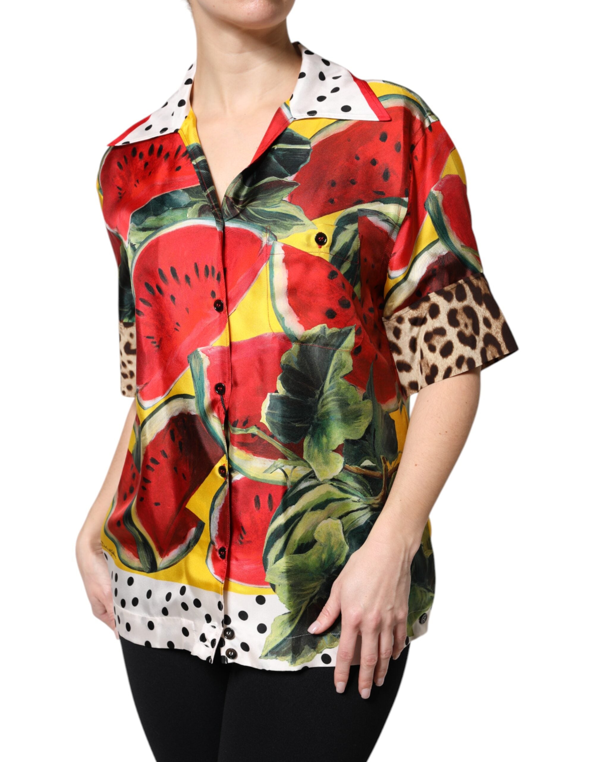 Dolce & Gabbana Multicolor Watermelon Collared Shirt Women's Top