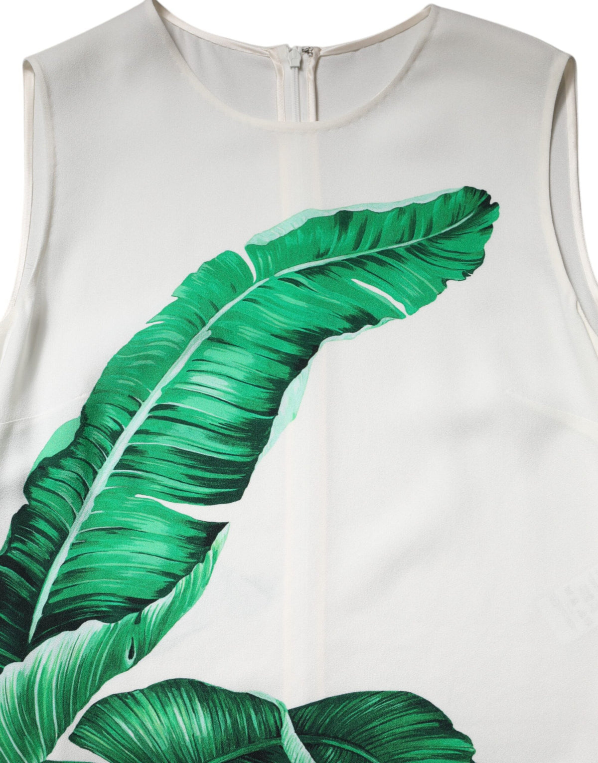 Dolce & Gabbana White Banana Leaf Print Round Neck Tank Women's Top