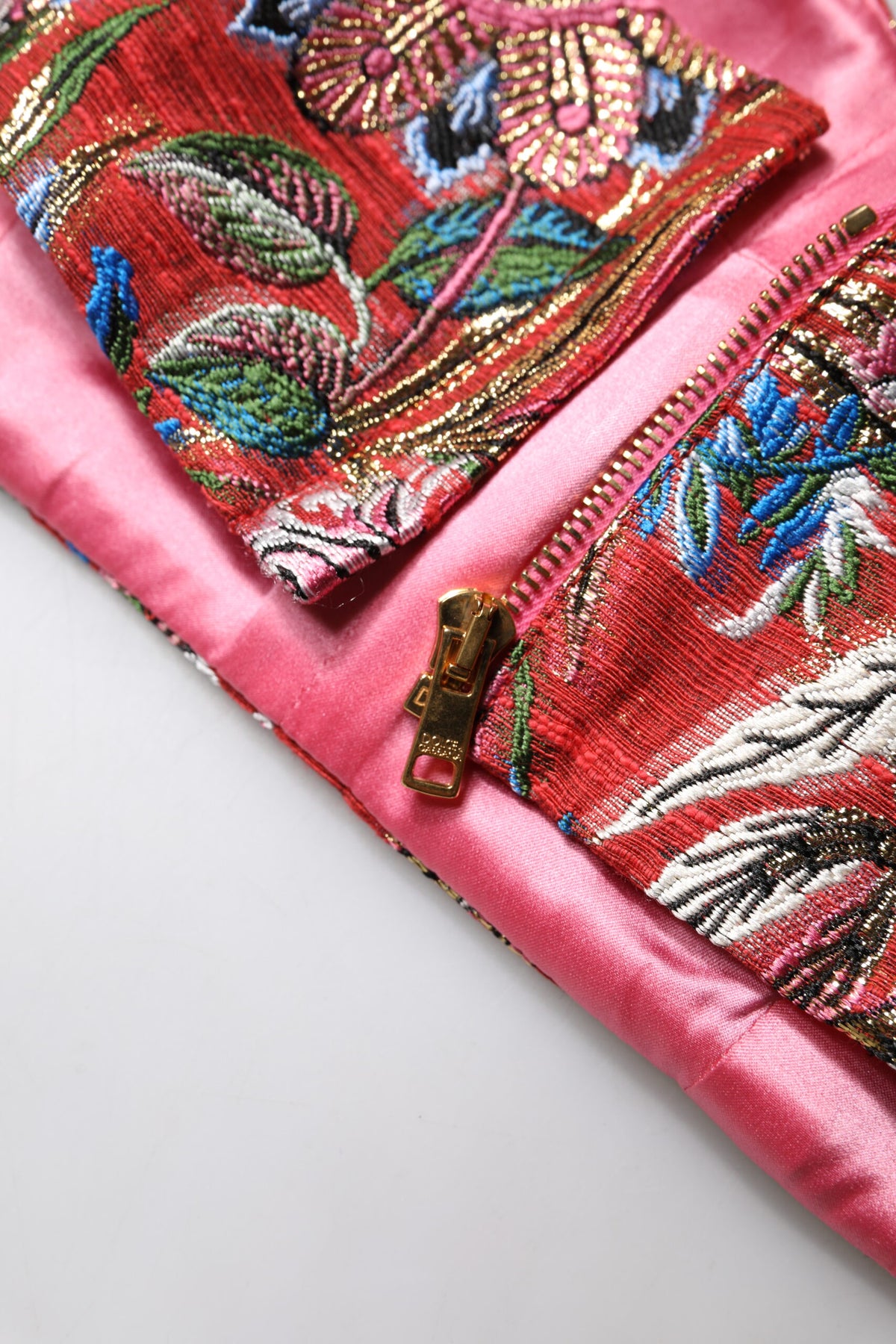 Dolce & Gabbana Red Floral Brocade Cropped Bustier Corset Women's Top