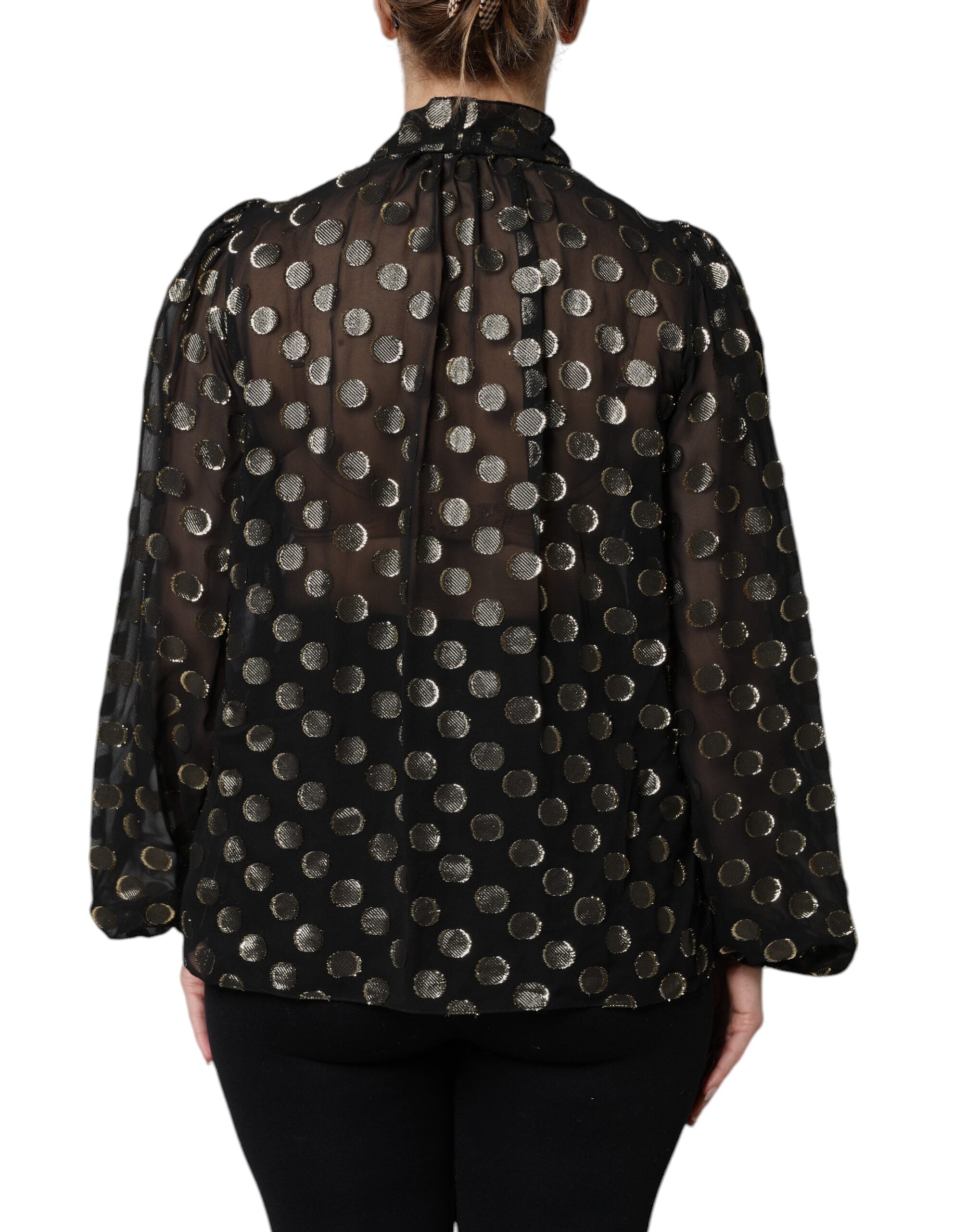 Dolce & Gabbana Black Sheer Tied Neck Polka Dots Blouse Women's Top