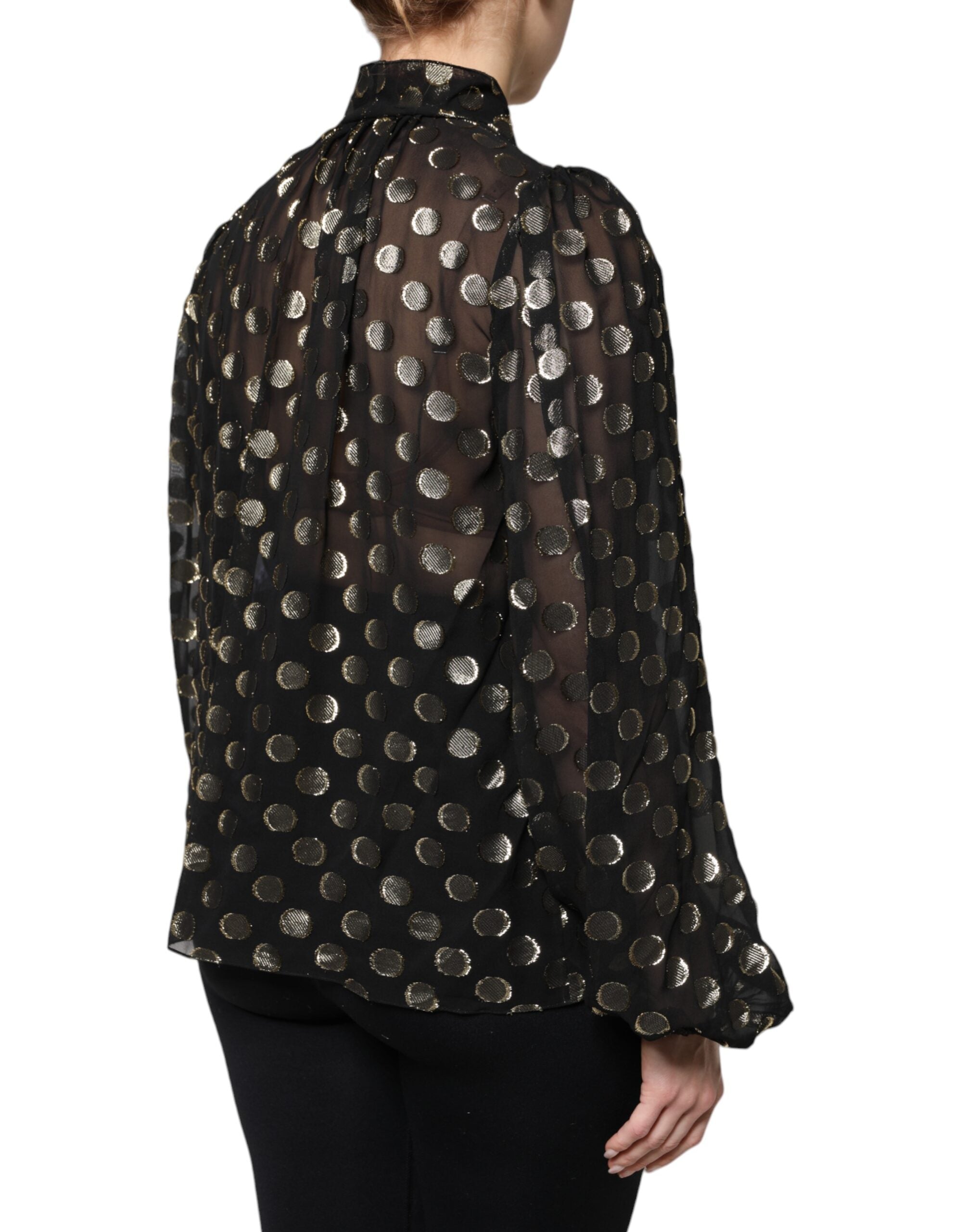 Dolce & Gabbana Black Sheer Tied Neck Polka Dots Blouse Women's Top