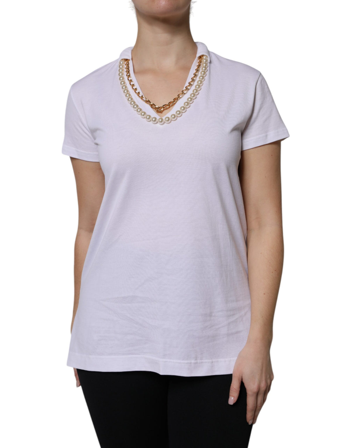 Dolce & Gabbana White Necklace Cotton Short Sleeve Women's T-shirt