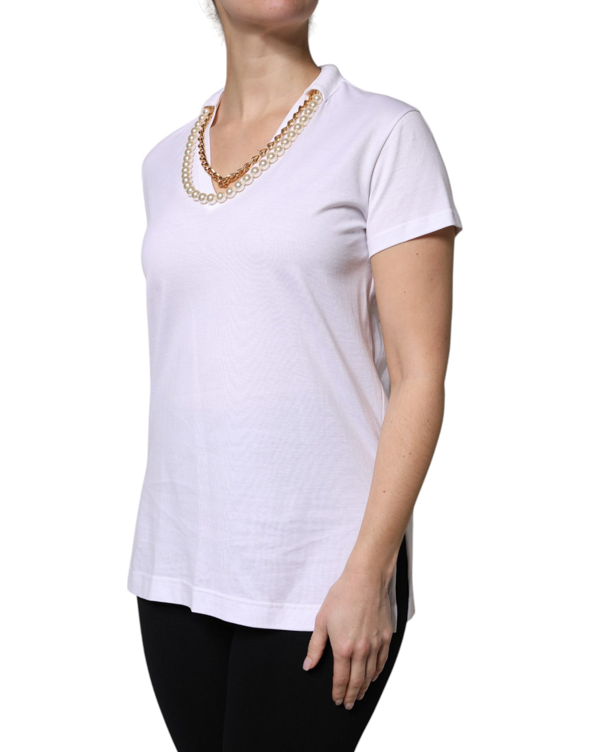 Dolce & Gabbana White Necklace Cotton Short Sleeve Women's T-shirt