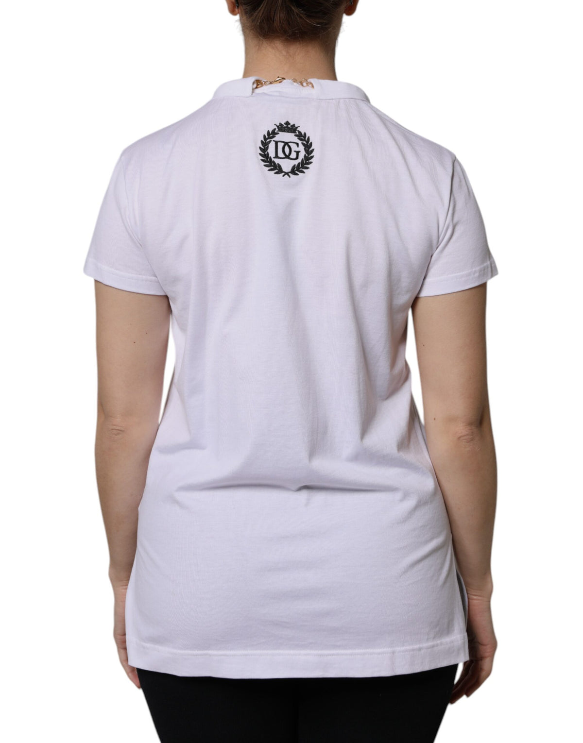 Dolce & Gabbana White Necklace Cotton Short Sleeve Women's T-shirt