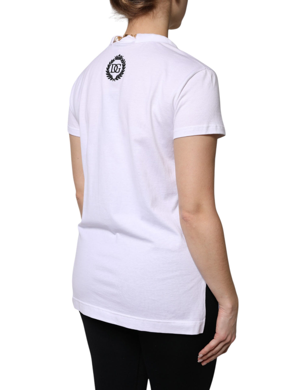 Dolce & Gabbana White Necklace Cotton Short Sleeve Women's T-shirt
