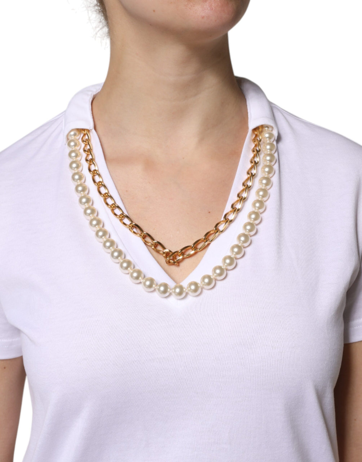 Dolce & Gabbana White Necklace Cotton Short Sleeve Women's T-shirt