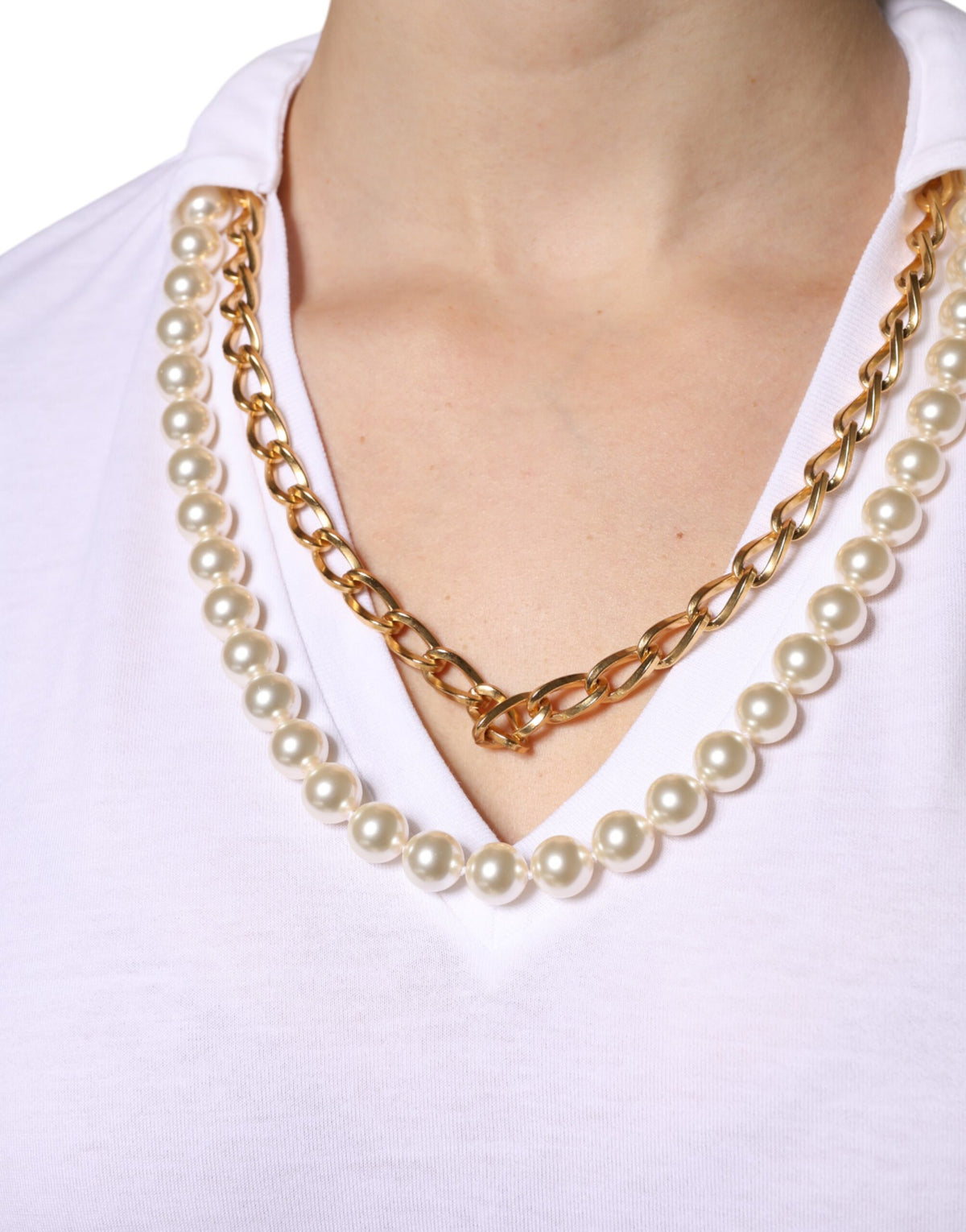 Dolce & Gabbana White Necklace Cotton Short Sleeve Women's T-shirt
