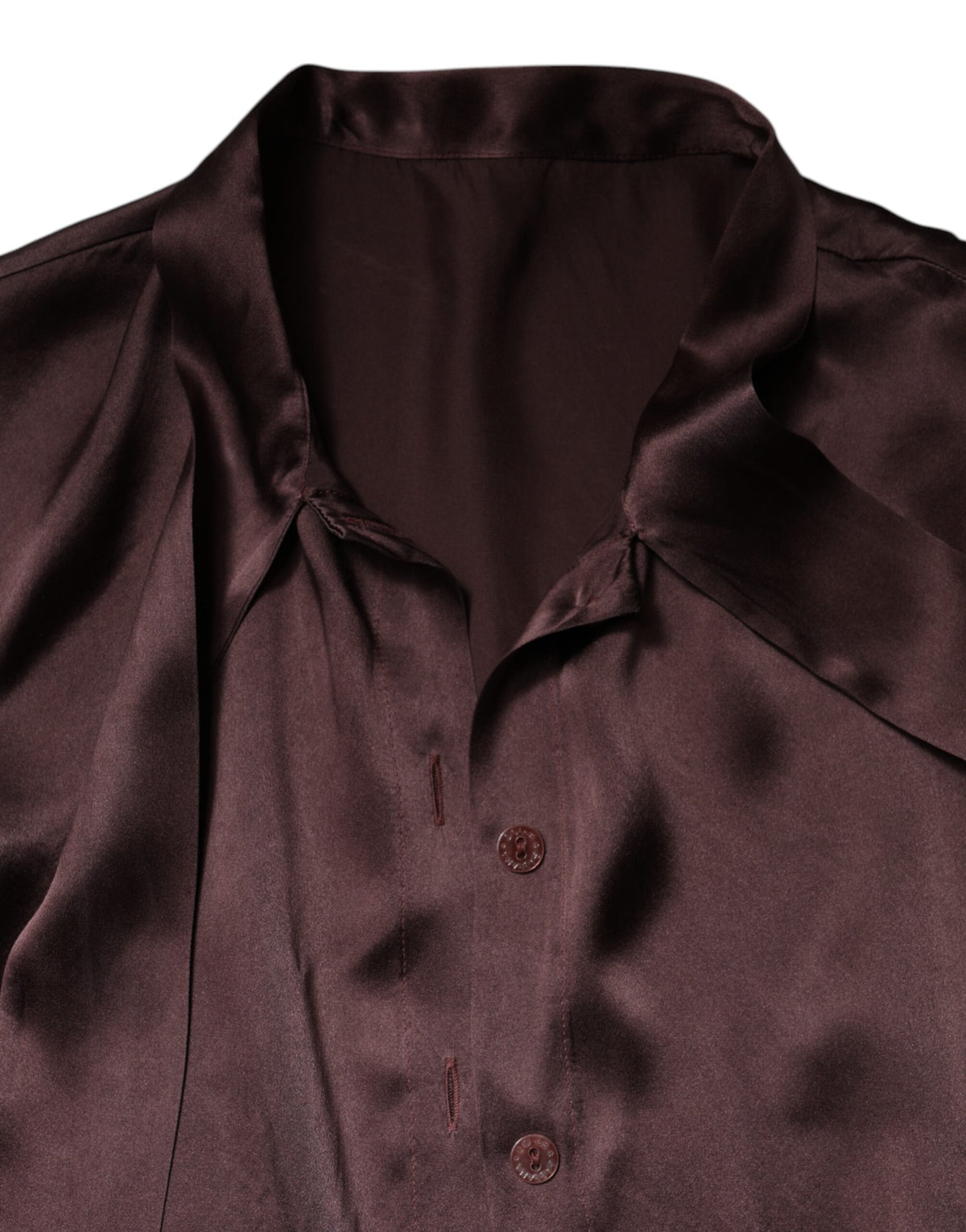 Dolce & Gabbana Brown Ascot Collar Long Sleeve Blouse Women's Top