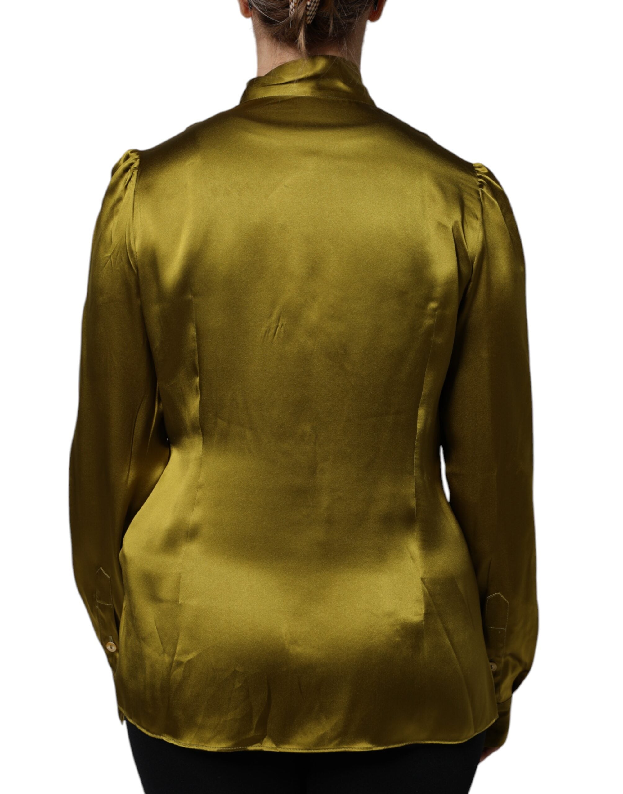 Dolce & Gabbana Olive Green Ascot Collar Long Sleeve Blouse Women's Top (Pre-Owned)