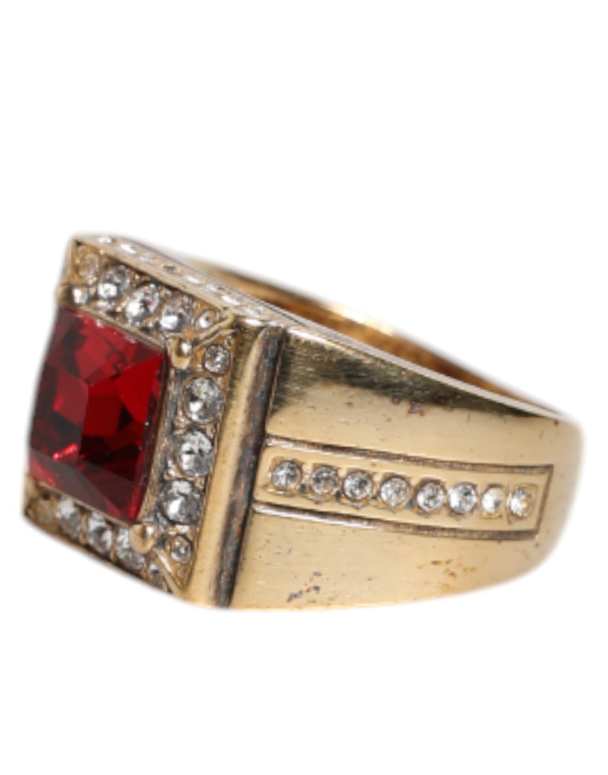 Dolce & Gabbana Gold Tone Sterling Silver 925 Crystals Men's Ring (Pre-Owned)