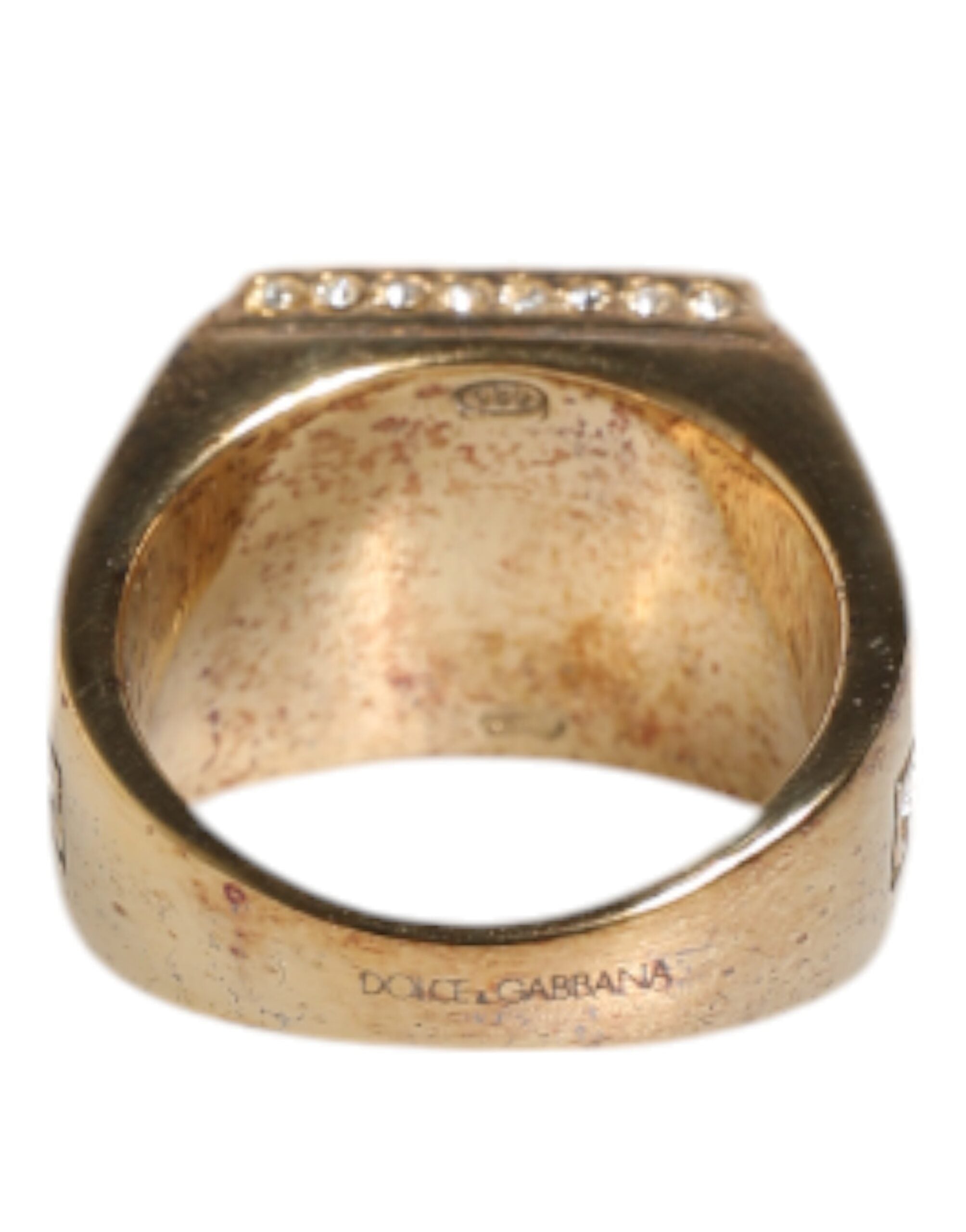 Dolce & Gabbana Gold Tone Sterling Silver 925 Crystals Men's Ring (Pre-Owned)