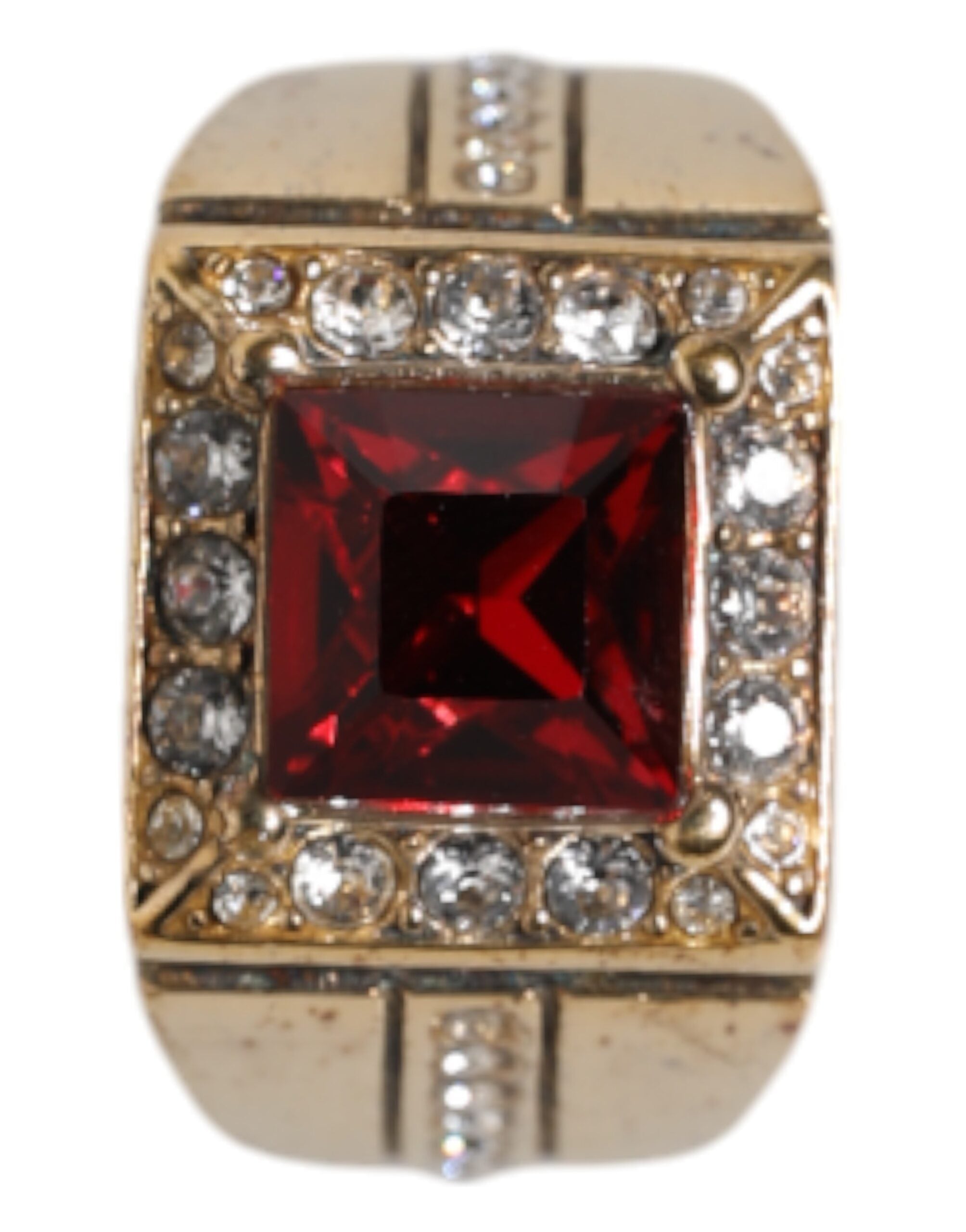Dolce & Gabbana Gold Tone Sterling Silver 925 Crystals Men's Ring (Pre-Owned)