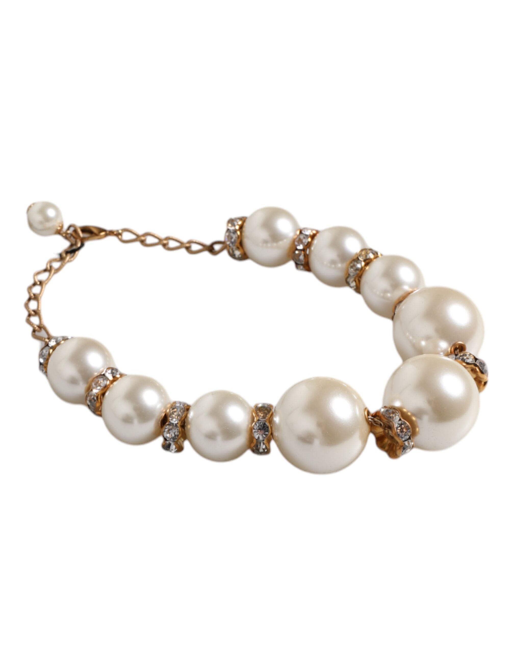 Dolce & Gabbana White Maxi Faux Pearl Beads Crystals Gold Chain Women's Necklace (Pre-Owned)