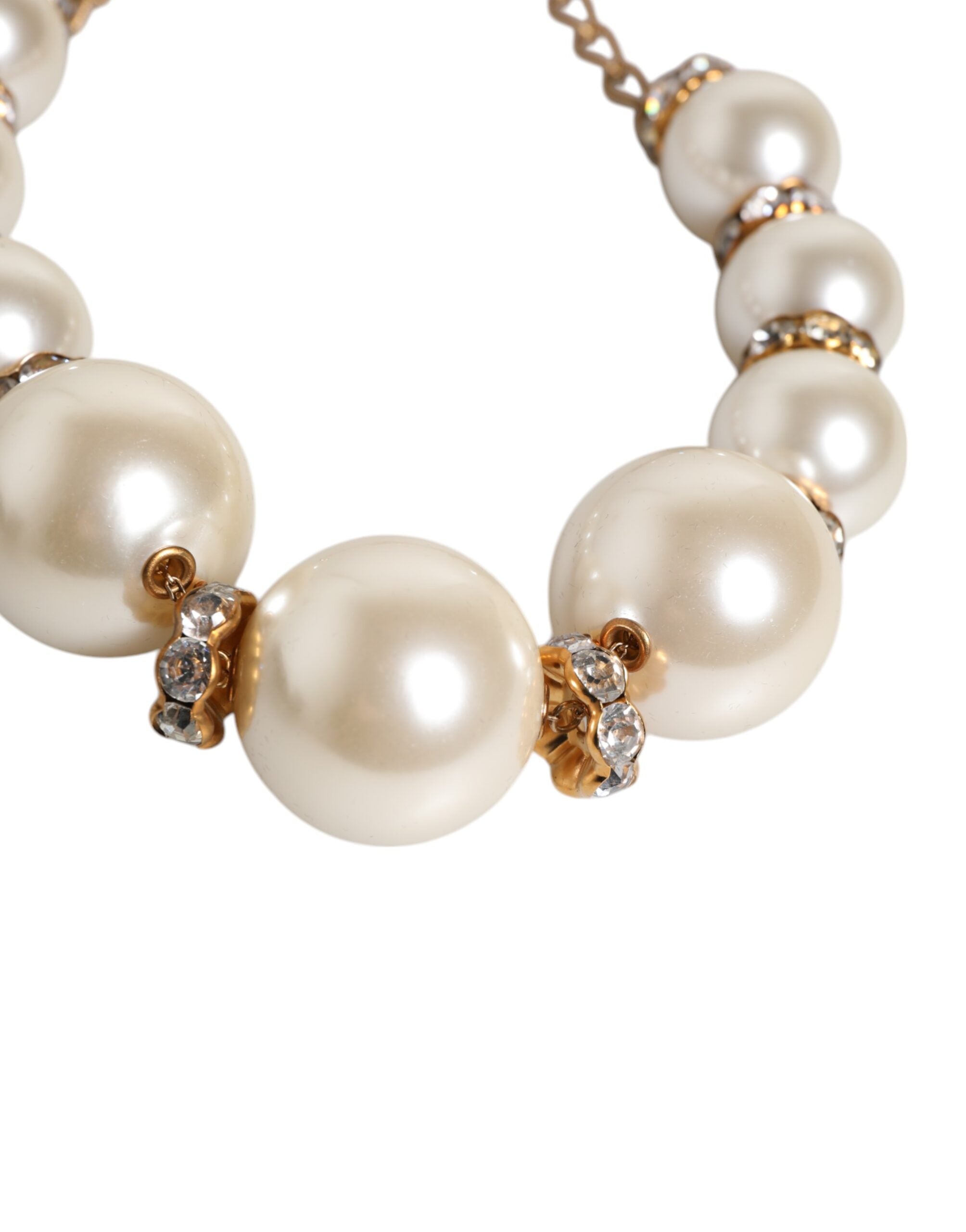 Dolce & Gabbana White Maxi Faux Pearl Beads Crystals Gold Chain Women's Necklace (Pre-Owned)