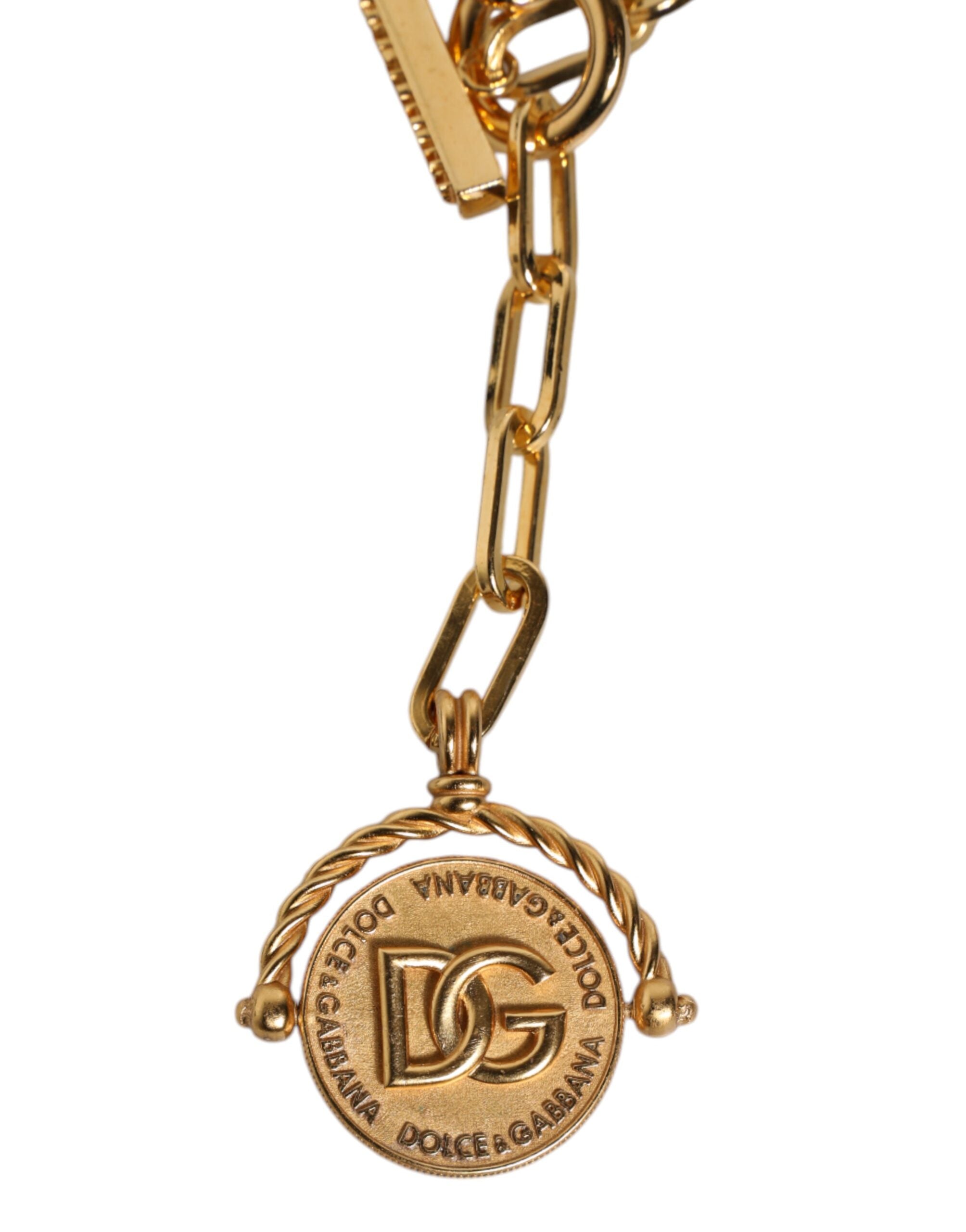 Dolce & Gabbana Gold Chain Brass Faux Pearl Charm Logo Pendant Women's Necklace (Pre-Owned)