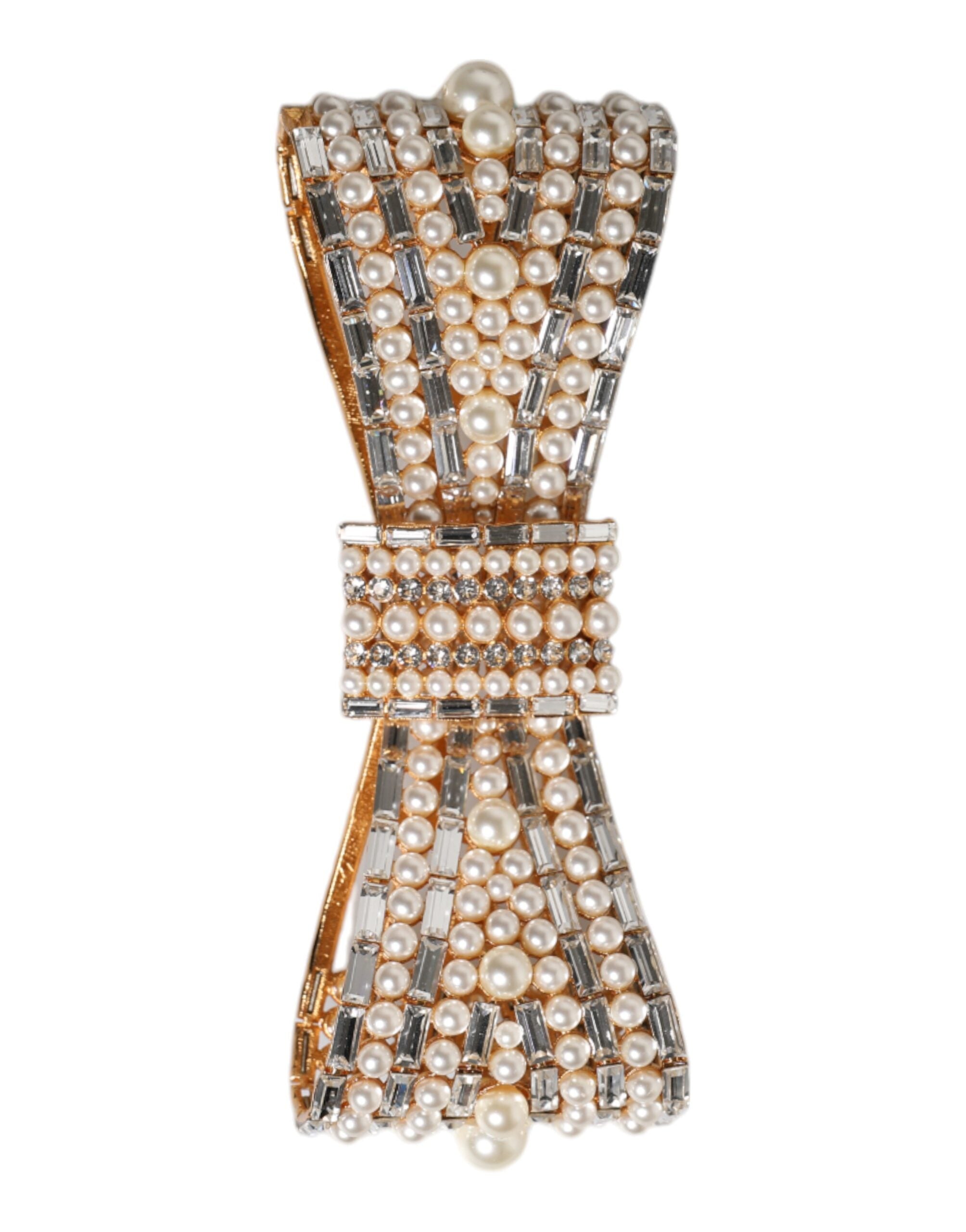 Dolce & Gabbana Gold Tone Brass Bow Crystal FauxPearl Embellished Women's Brooch