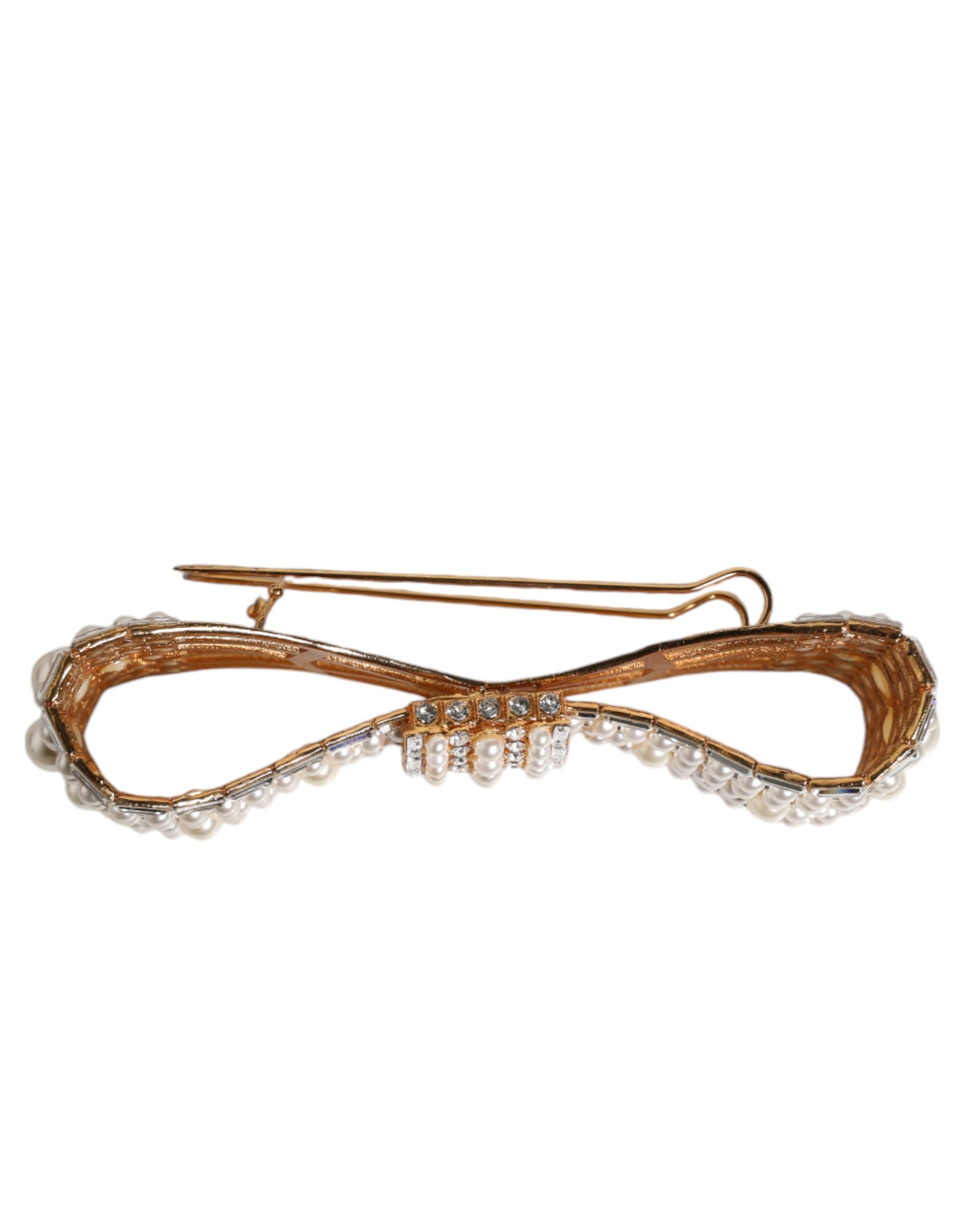 Dolce & Gabbana Gold Tone Brass Bow Crystal FauxPearl Embellished Women's Brooch