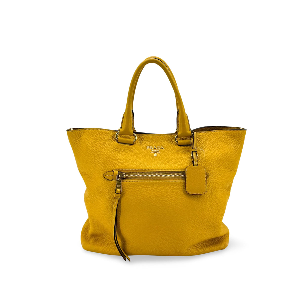 Prada Front Pocket Convertible Tote Leather Yellow Leather Tote Bag Bag (Pre-Owned)