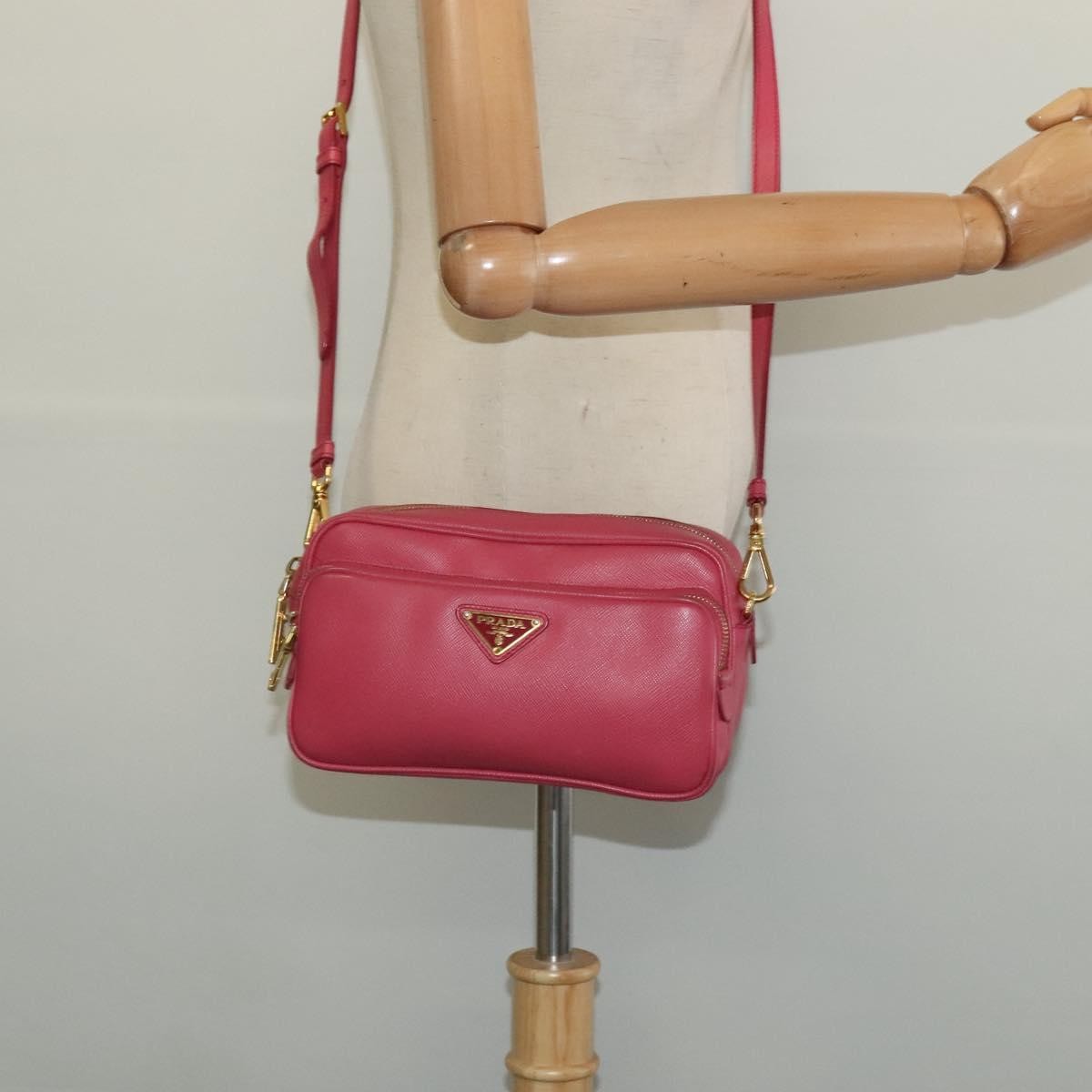 Prada Front Pocket Saffiano Leather Pink Leather Shoulder Bag Bag (Pre-Owned)