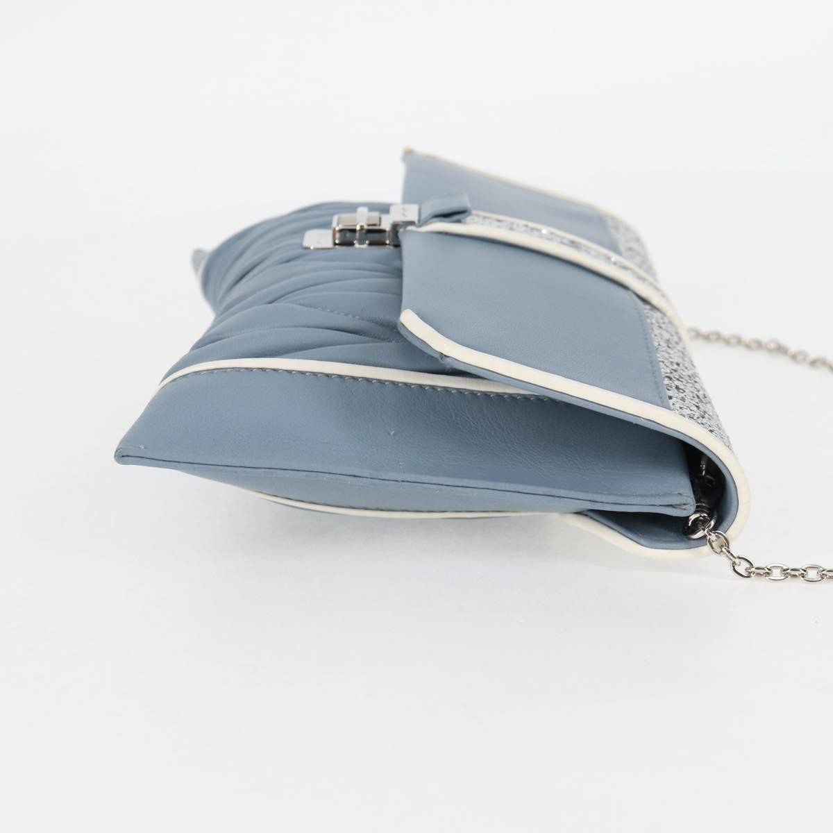 Miu Miu Madras Chain Clutch Matelasse Leather With Glitter Blue Leather Shoulder Bag Bag (Pre-Owned)