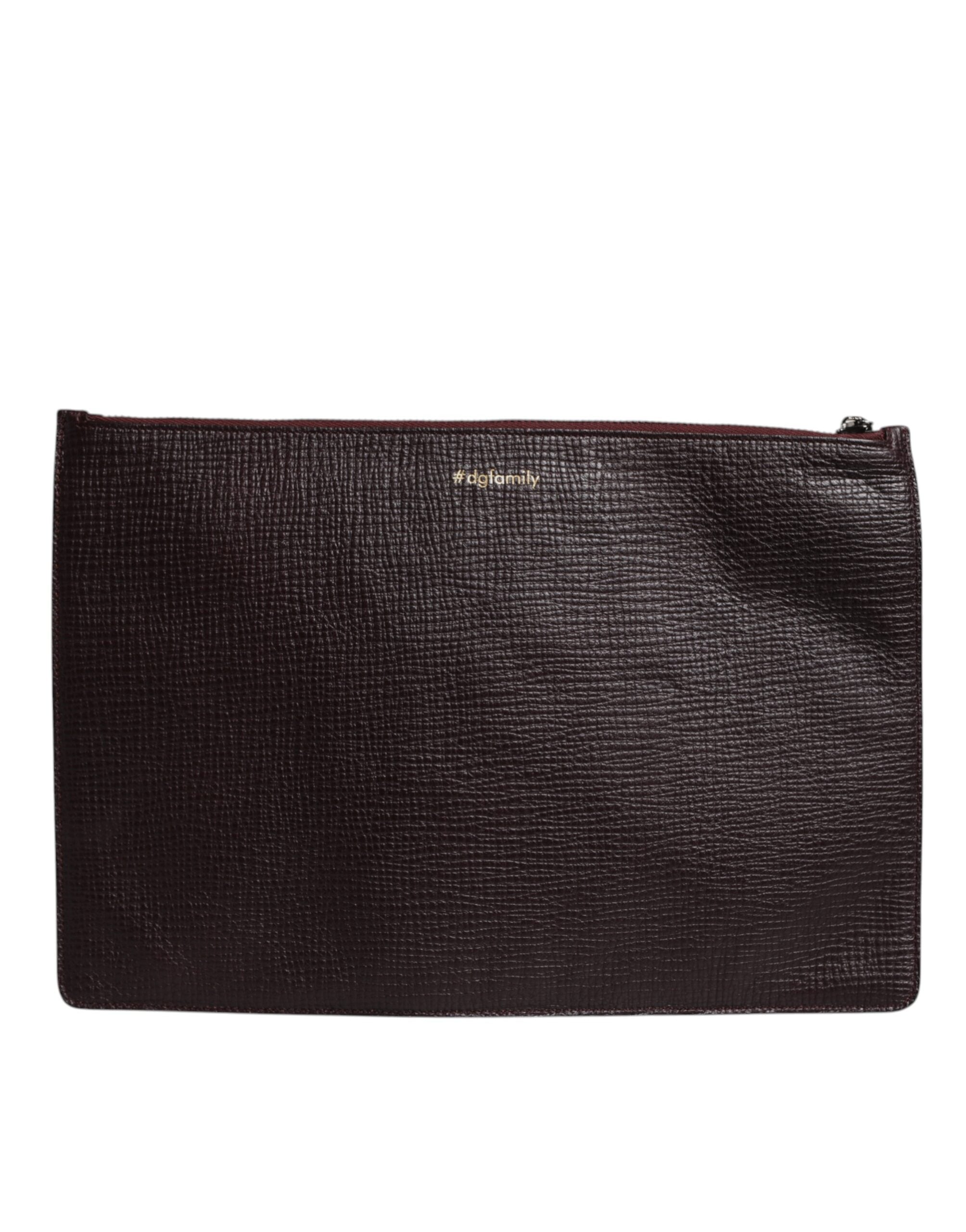 Dolce & Gabbana Brown Leather #DGFAMILY Embellished Men Clutch Pouch Men's Bag