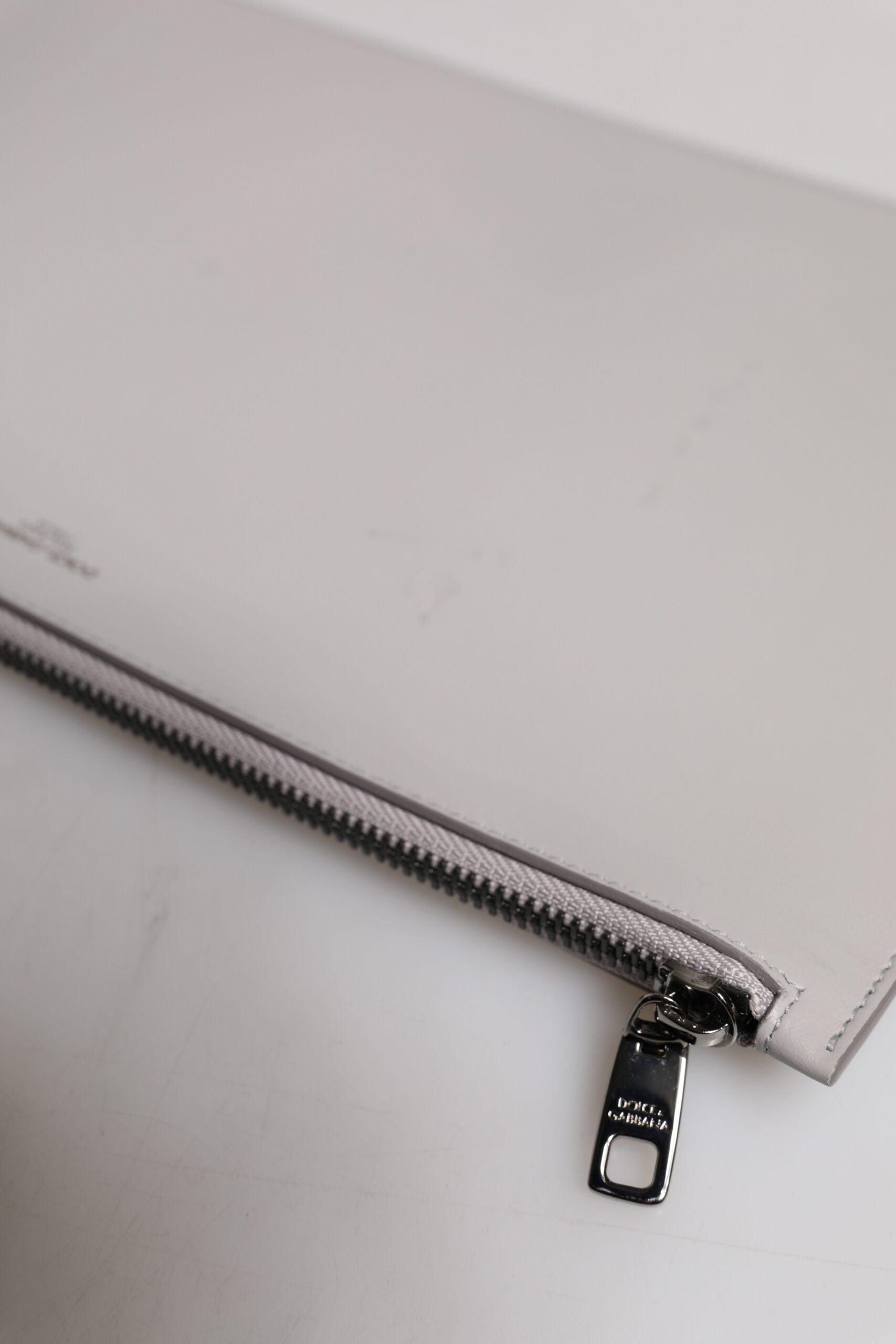 Dolce & Gabbana Gray Solid Leather DG Logo Men Clutch Zip Pouch Men's Bag (Pre-Owned)