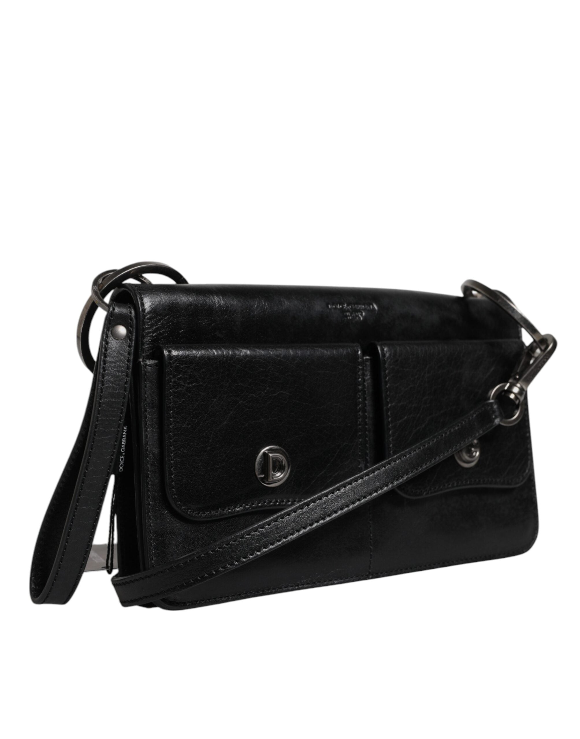 Dolce & Gabbana Black Leather Logo Purse Shoulder Crossbody Men's Bag (Pre-Owned)