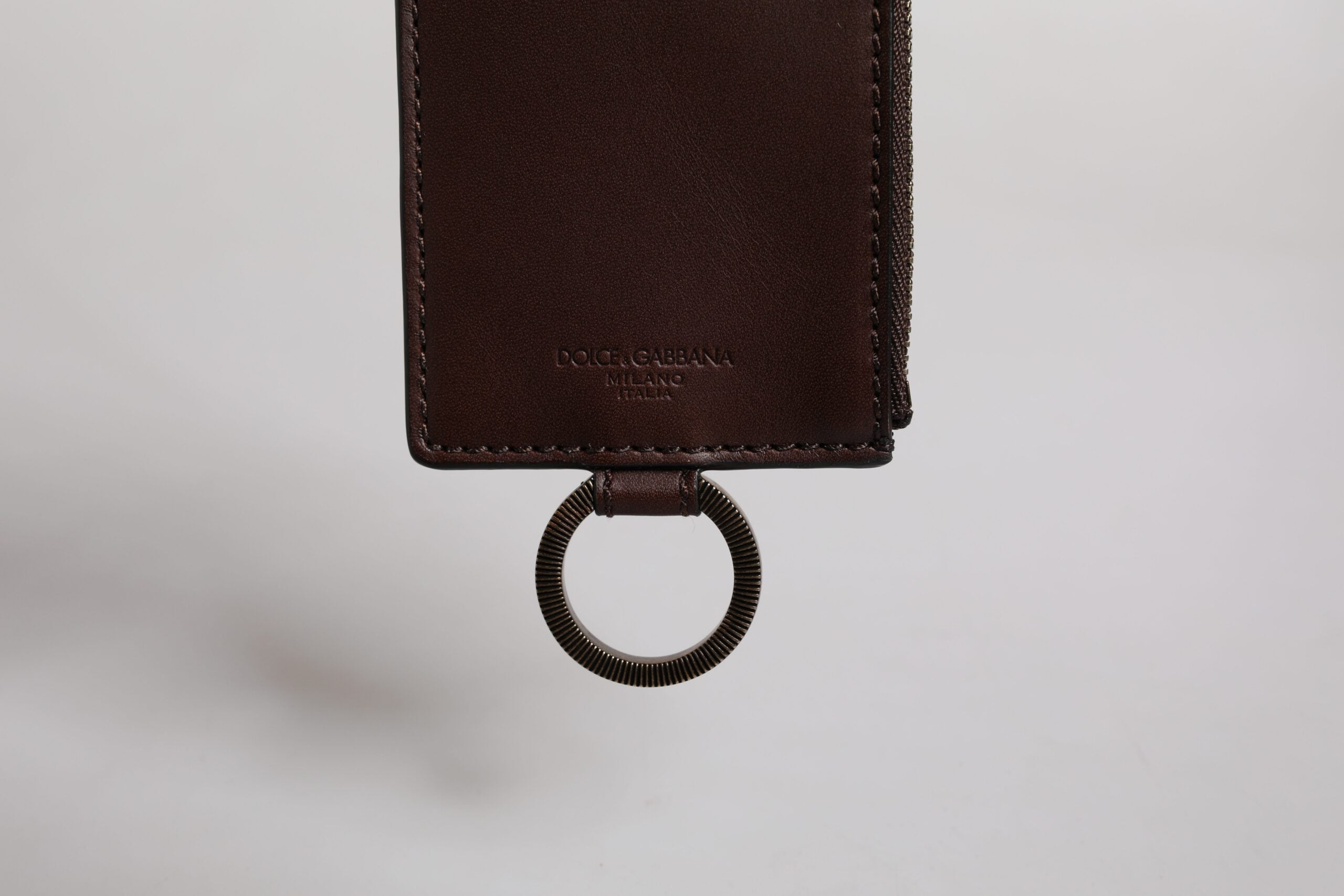 Dolce & Gabbana Brown Calf Leather Lanyard Logo Card Holder Men's Wallet