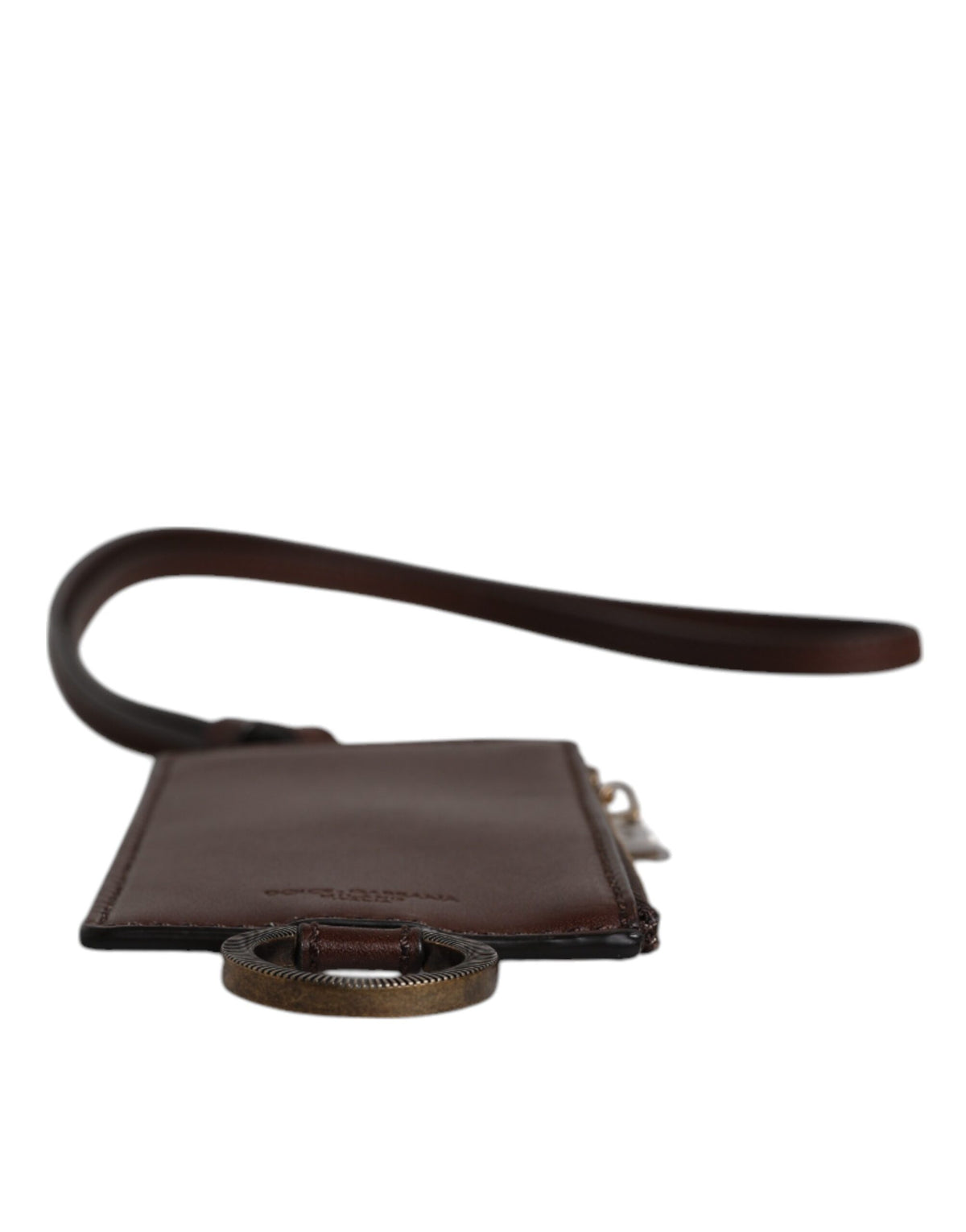 Dolce & Gabbana Brown Calf Leather Lanyard Logo Card Holder Men's Wallet