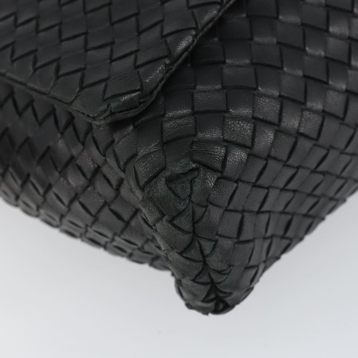 Bottega Veneta Square Flap Messenger Intrecciato Nappa Black Leather Shoulder Bag Bag (Pre-Owned)