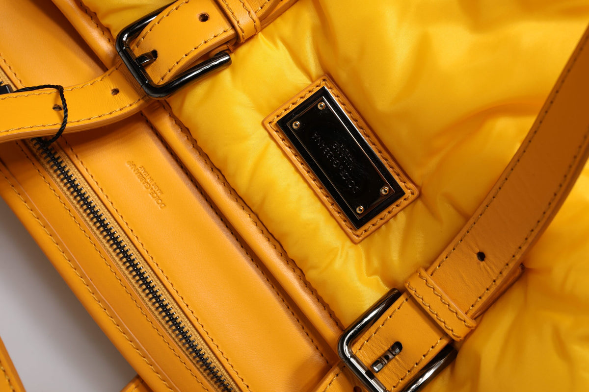 Dolce & Gabbana Yellow Orange Nylon Logo Plaque Hand Shoulder Duffle Men's Bag