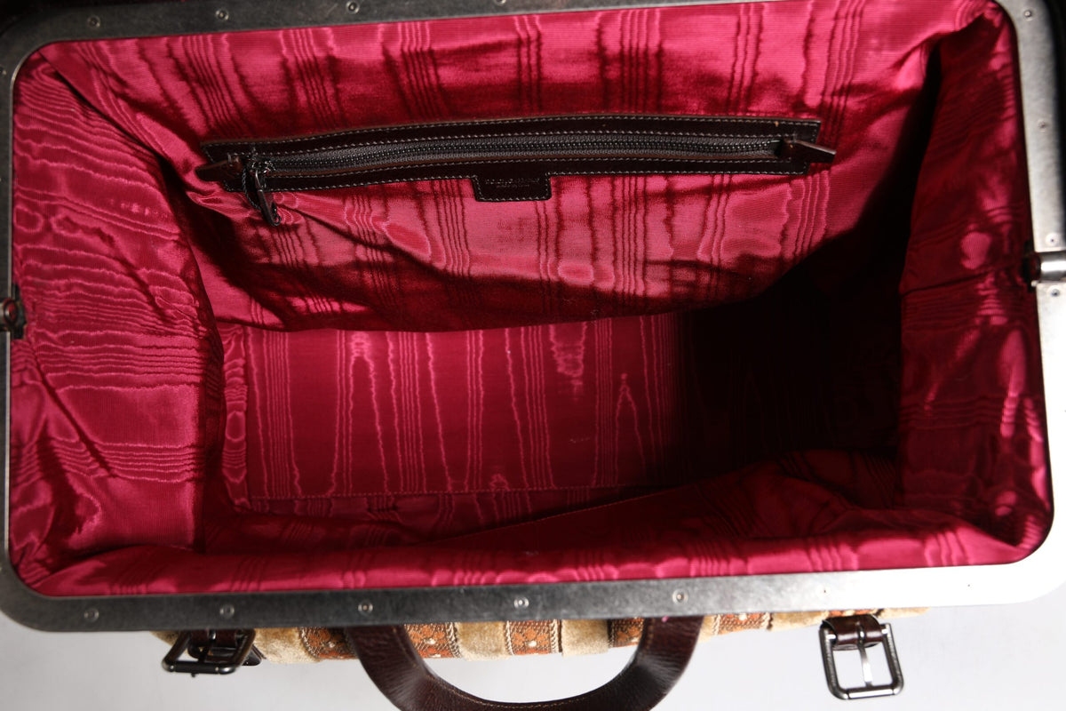 Dolce & Gabbana Beige Maroon Velvet Leather Jacquard Travel HandMen's Men's Bag (Pre-Owned)