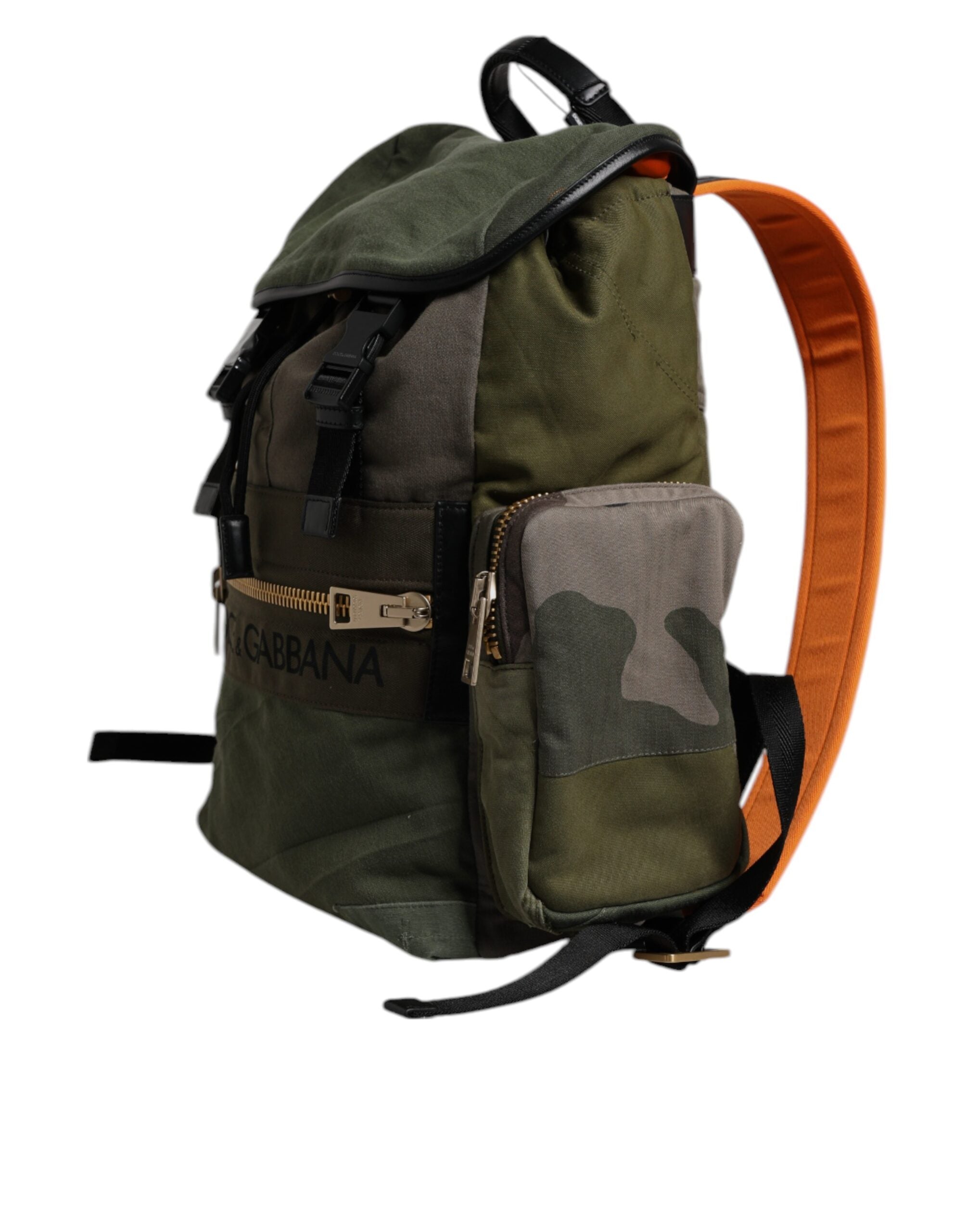 Dolce & Gabbana Military Green Patchwork Travel Backpack Men's Bag