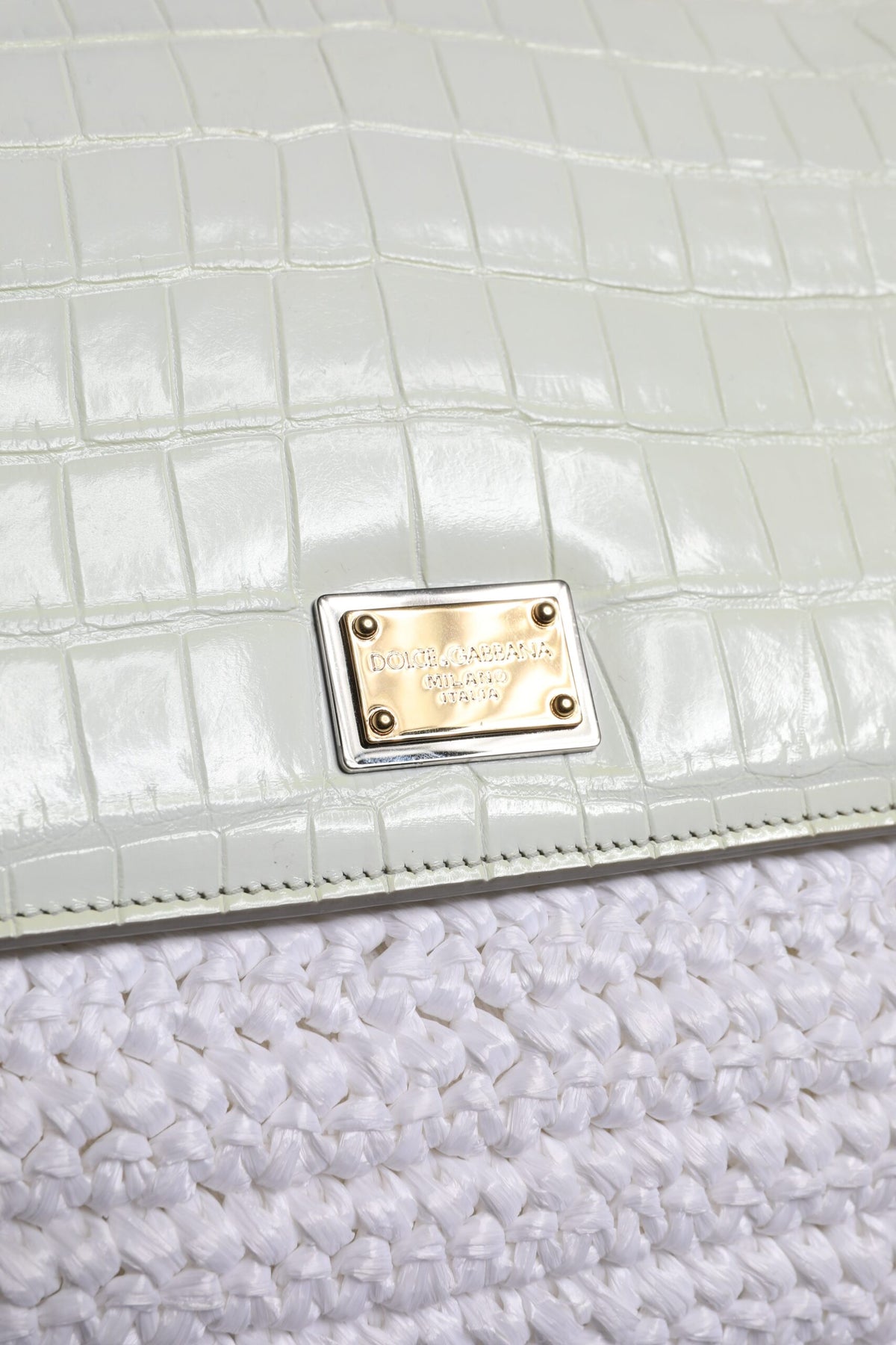 Dolce & Gabbana White Rafia Leather Top Handle Crossbody Women's Bag (Pre-Owned)