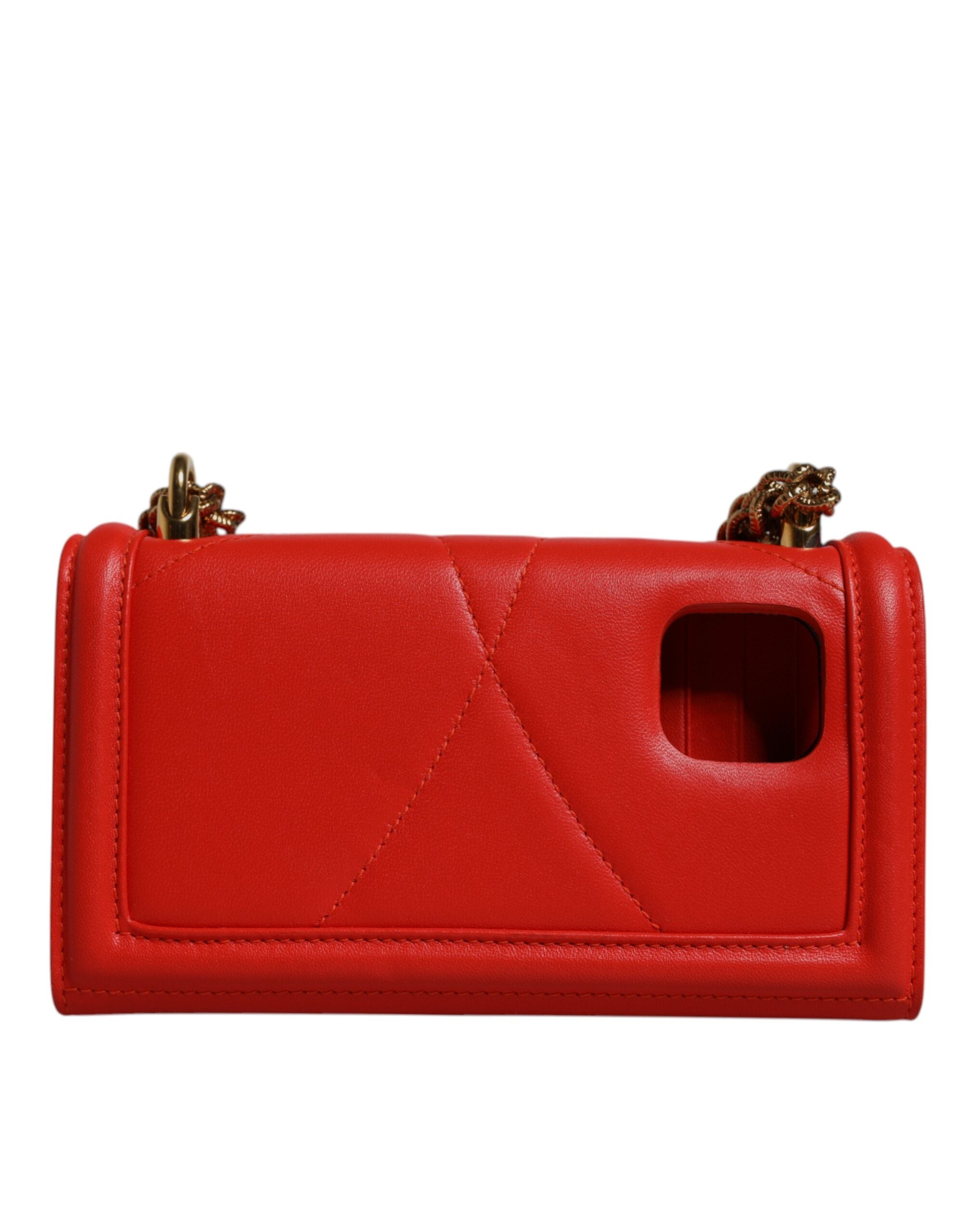 Dolce & Gabbana Red Quilted Devotion Crossbody Chain Phone Cover Women's Bag