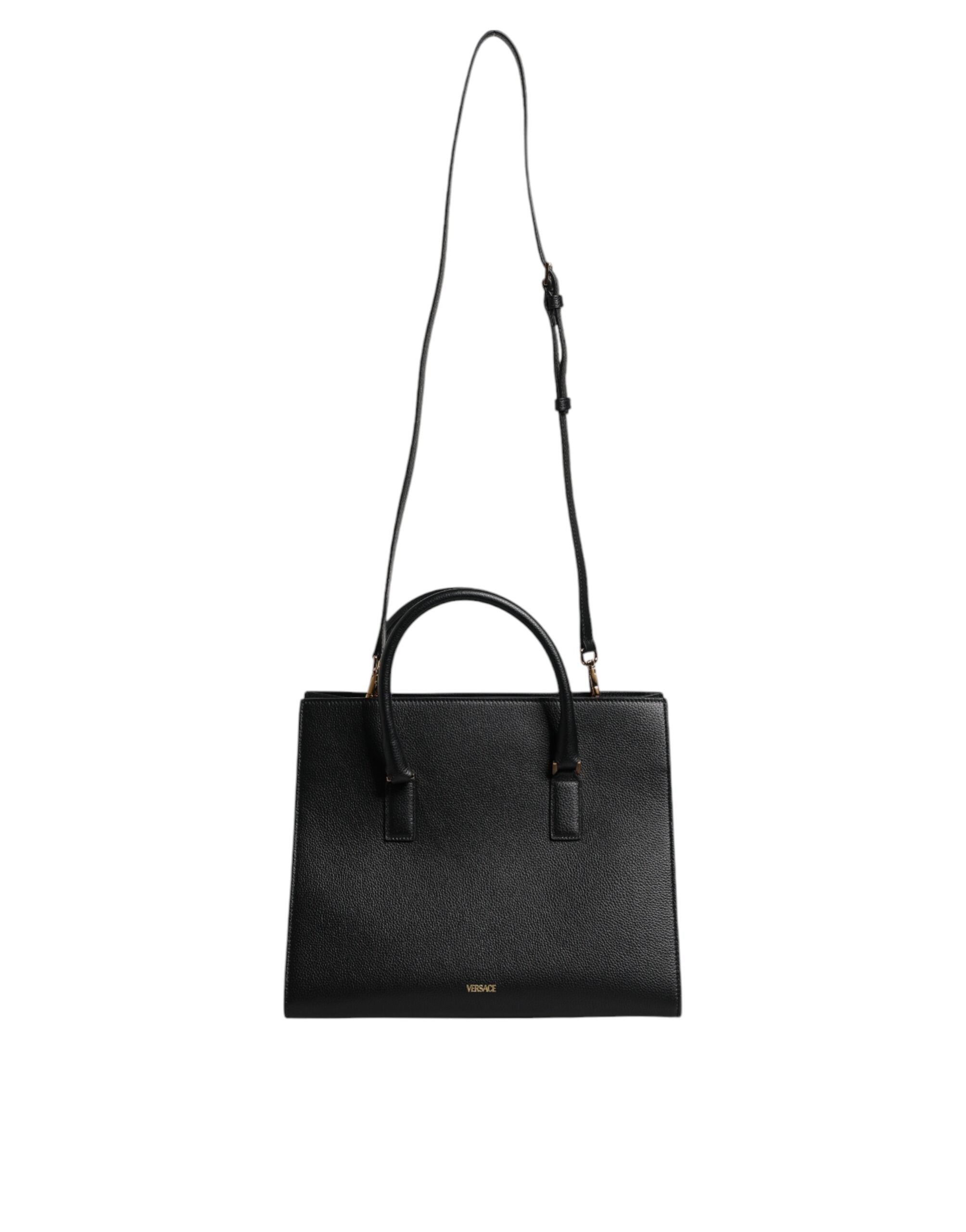 Versace Black Large Leather Top Handle Shoulder Crossbody Women's Bag