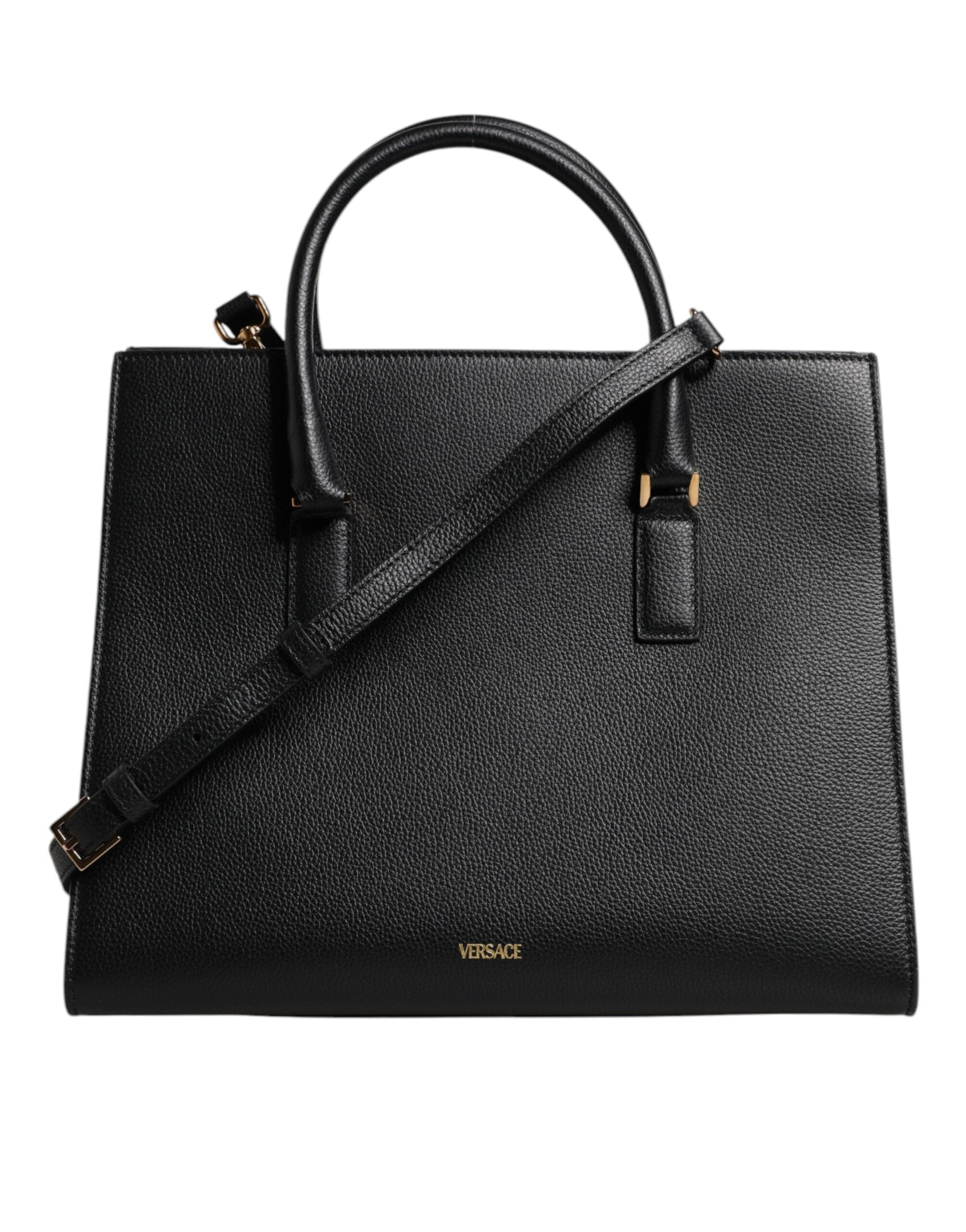 Versace Black Large Leather Top Handle Shoulder Crossbody Women's Bag